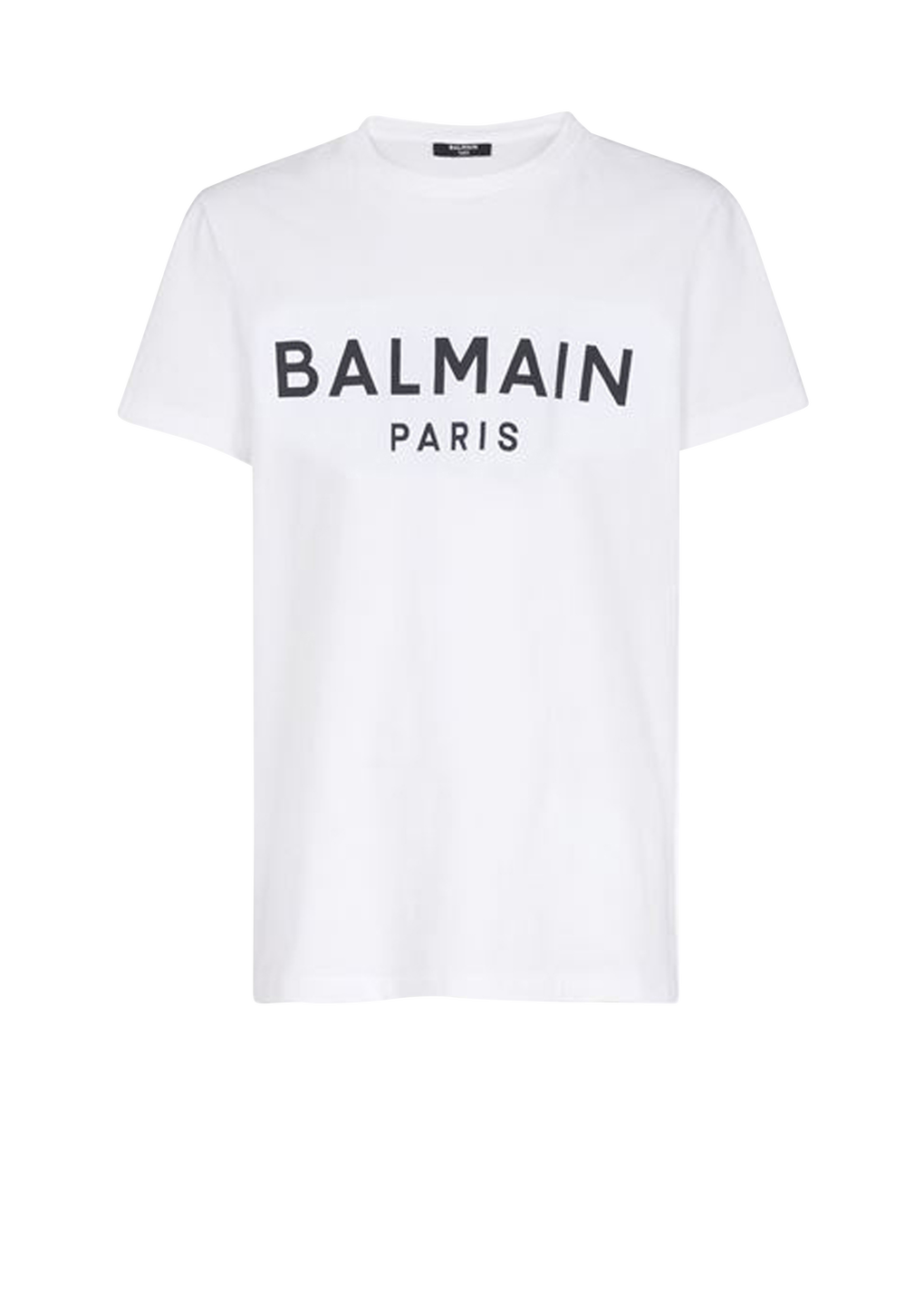 Camiseta de algodón de diseño ecológico con logotipo de Balmain flocado, blanco, hi-res