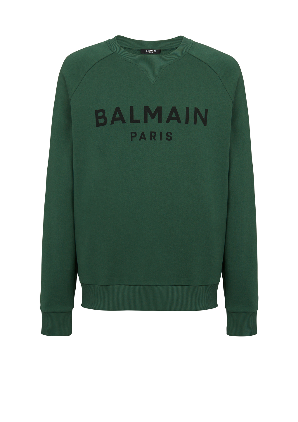 Eco-designed cotton sweatshirt with Balmain Paris logo print, green, hi-res