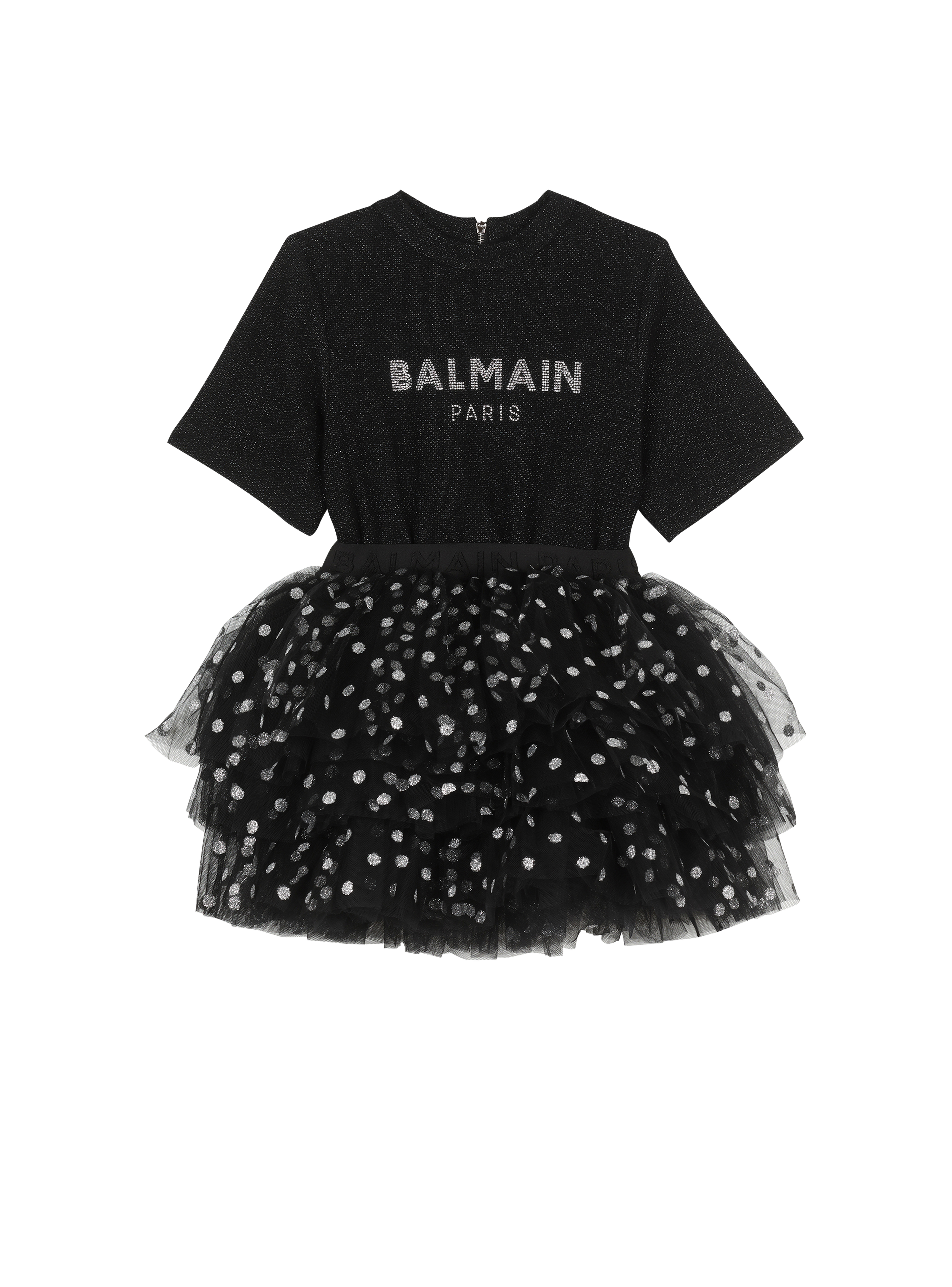Cotton dress with Balmain logo, black