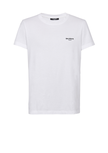 Camiseta de algodón de diseño ecológico con un pequeño logotipo de Balmain Paris flocado