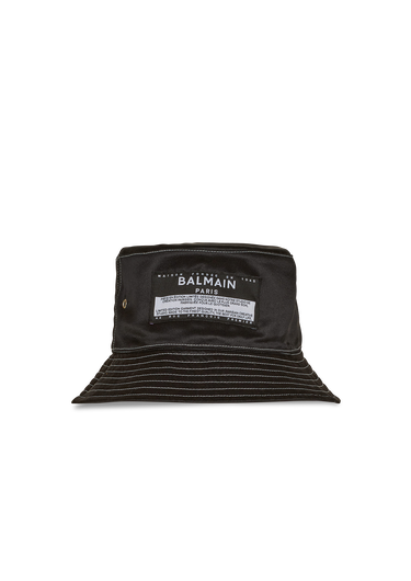 Sombrero de pescador de satén con logotipo de Balmain