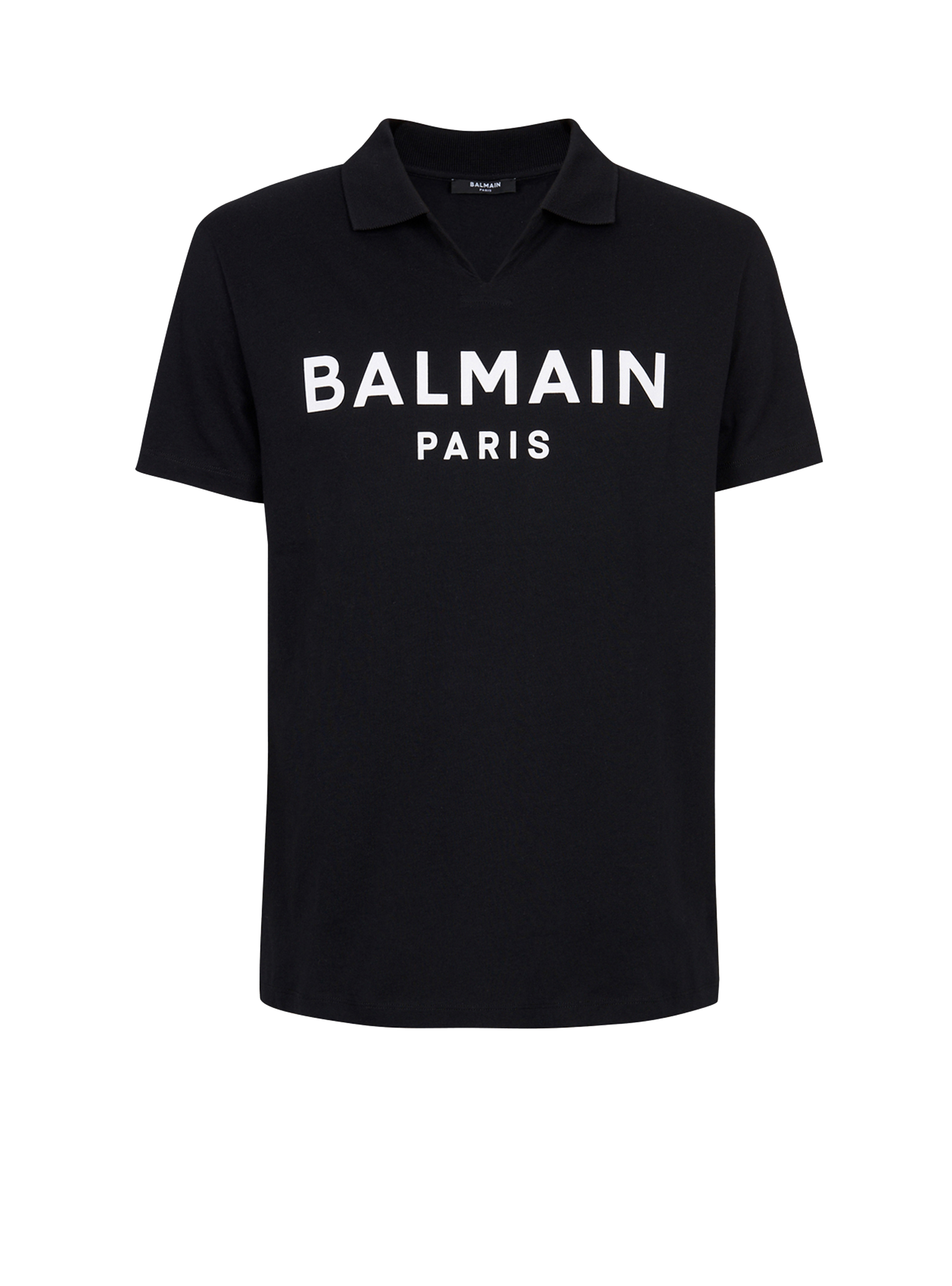Polo de algodón con logotipo de Balmain estampado en negro, negro