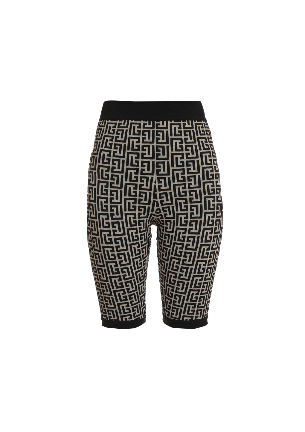 Bicolor jacquard knit shorts with Balmain monogram, black, hi-res
