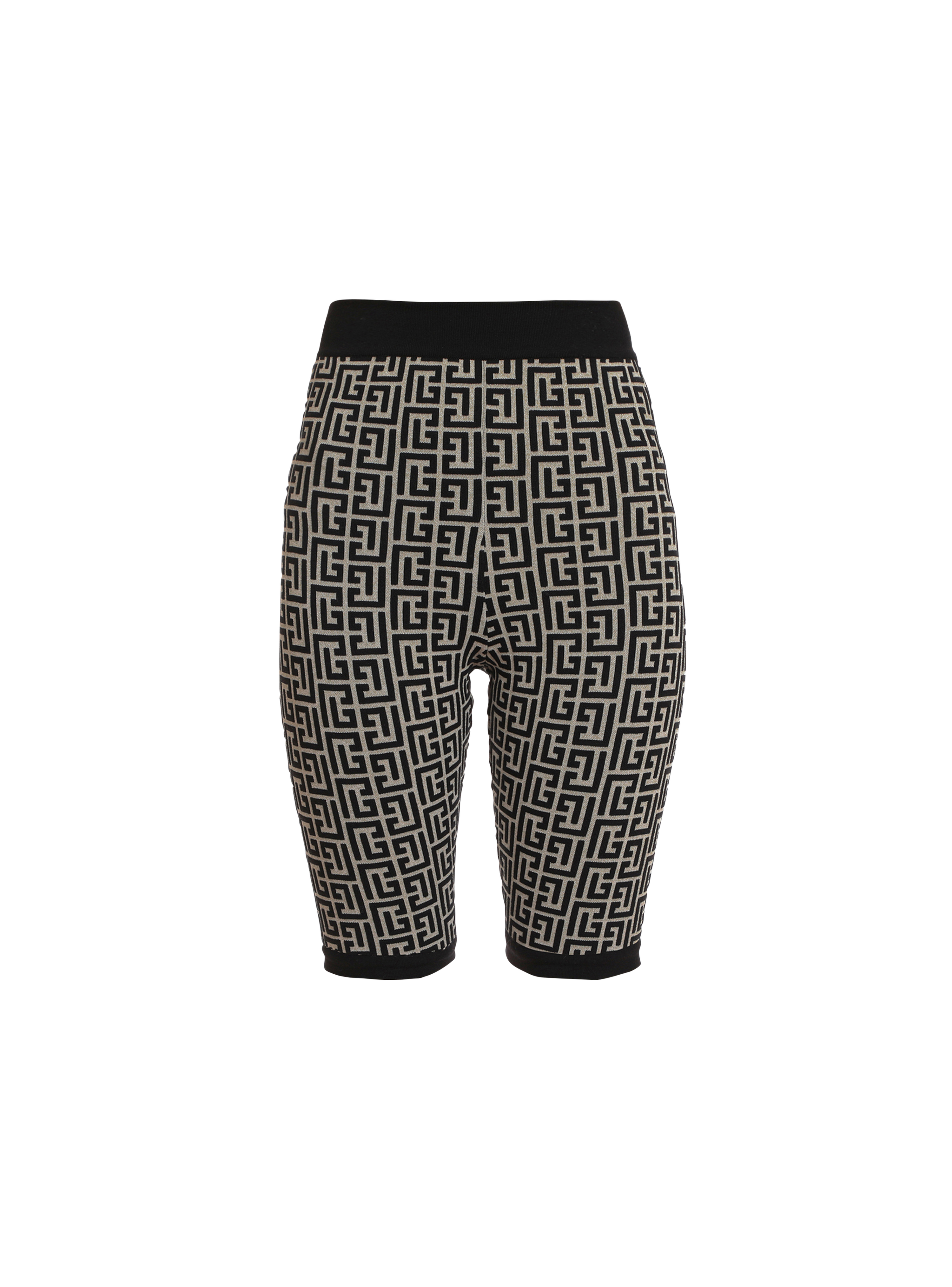 Bicolor jacquard knit shorts with Balmain monogram, black