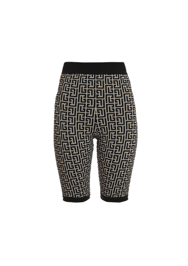 Bicolor jacquard knit shorts with Balmain monogram