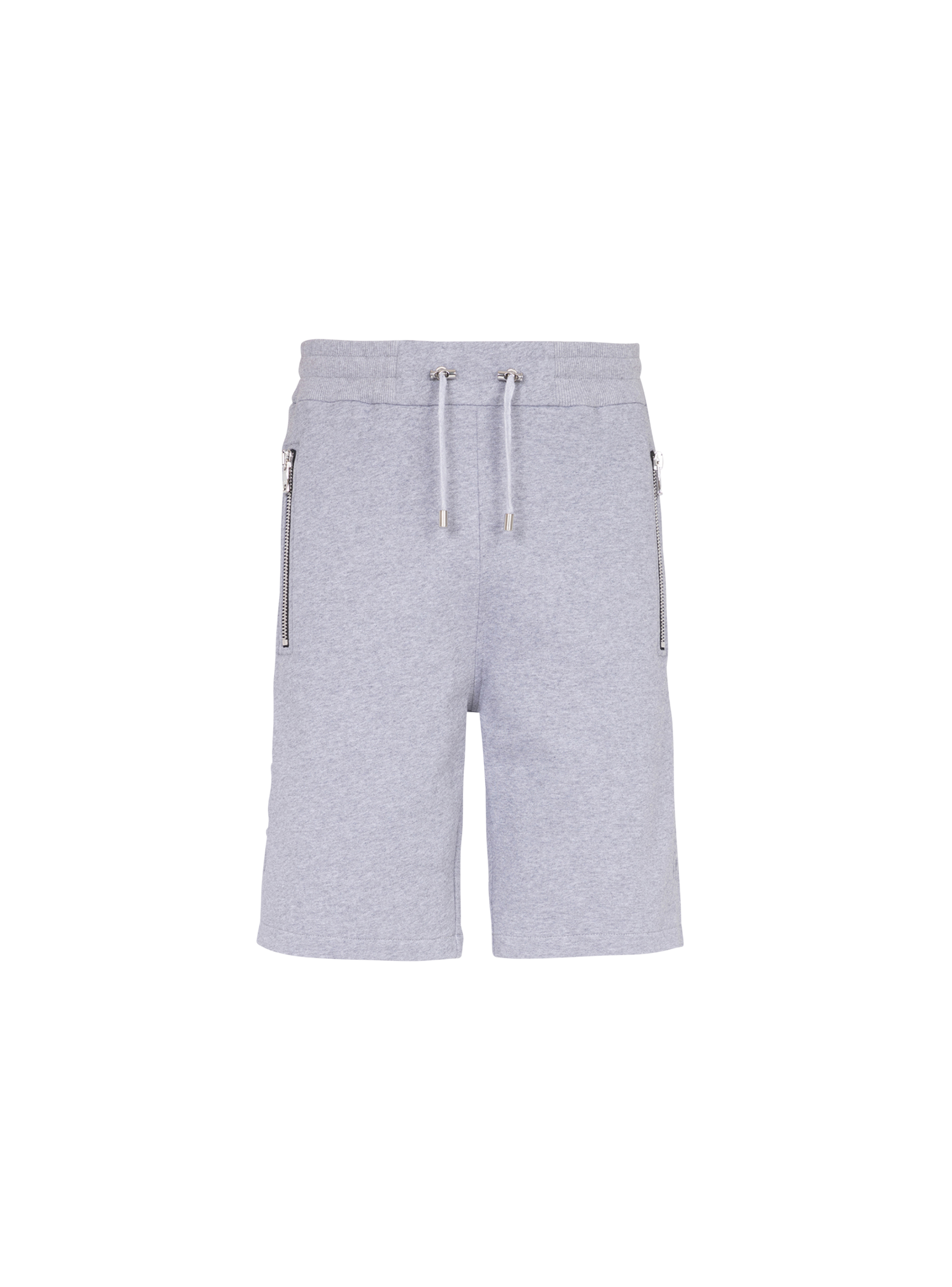 Pantalones cortos de algodón con logotipo de Balmain Paris negro en relieve, gris