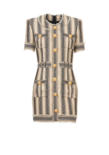 Short cotton piqué dress with gold-tone buttons