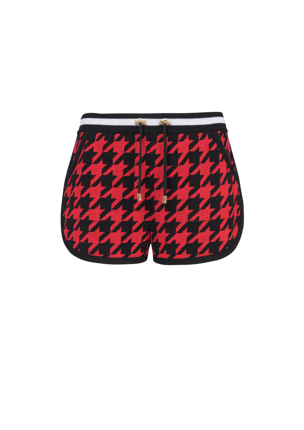 Houndstooth print knit shorts, red, hi-res