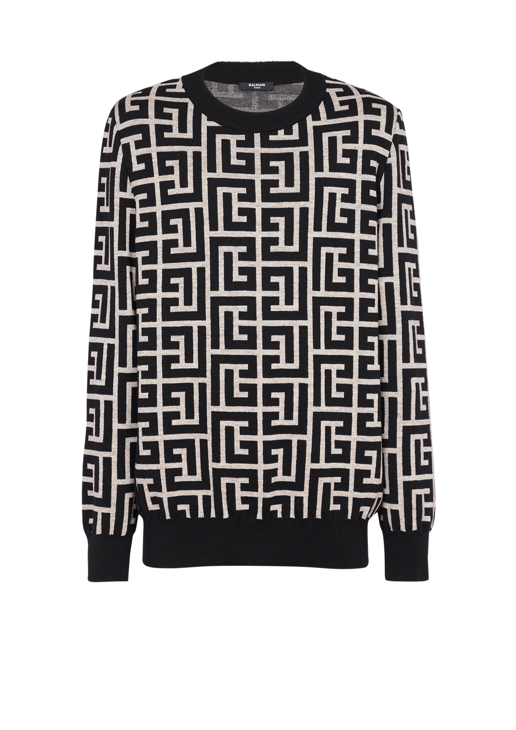 Jersey de lana con monograma de Balmain, negro, hi-res