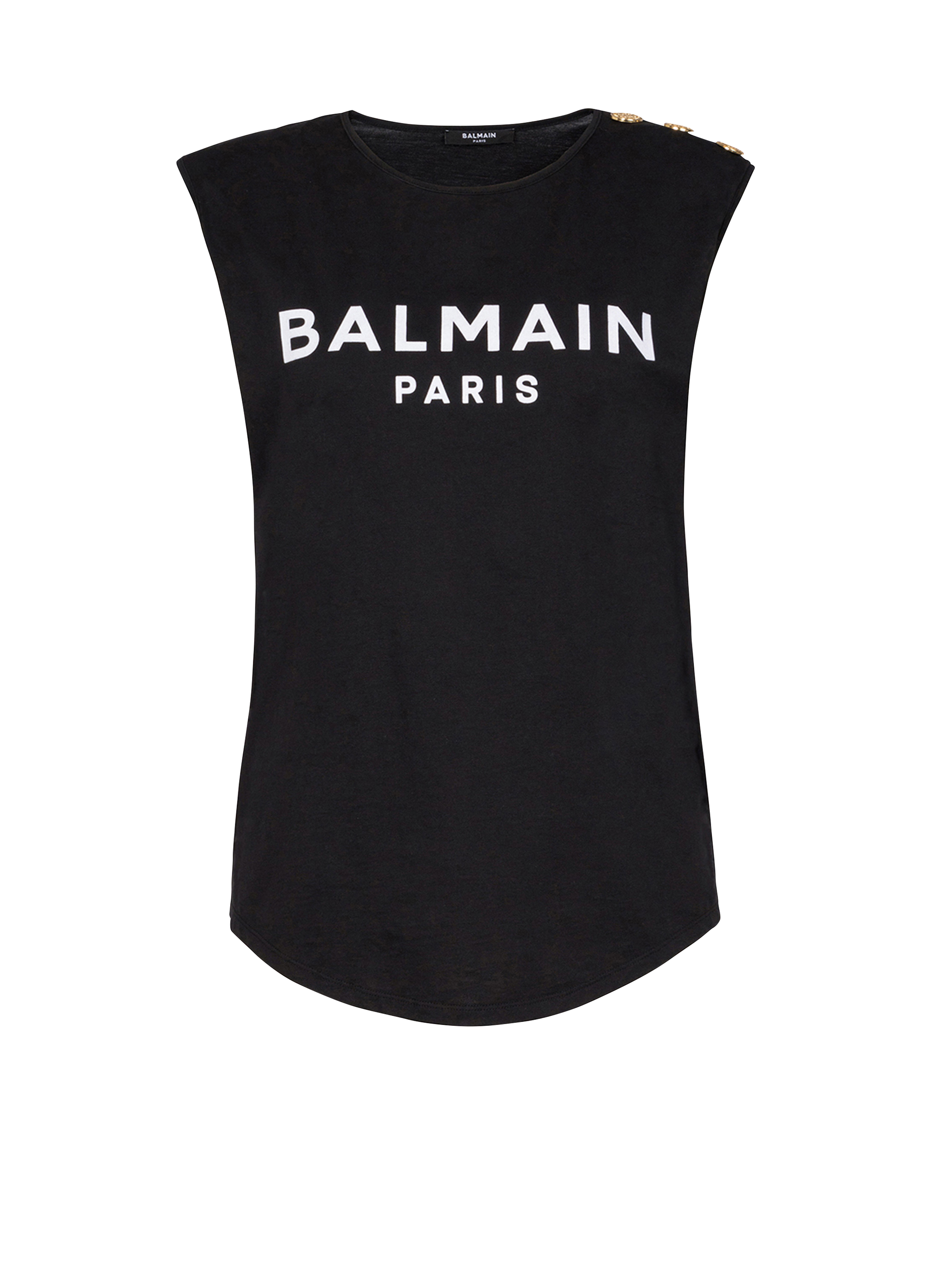 Camiseta de algodón con logotipo de Balmain estampado, negro