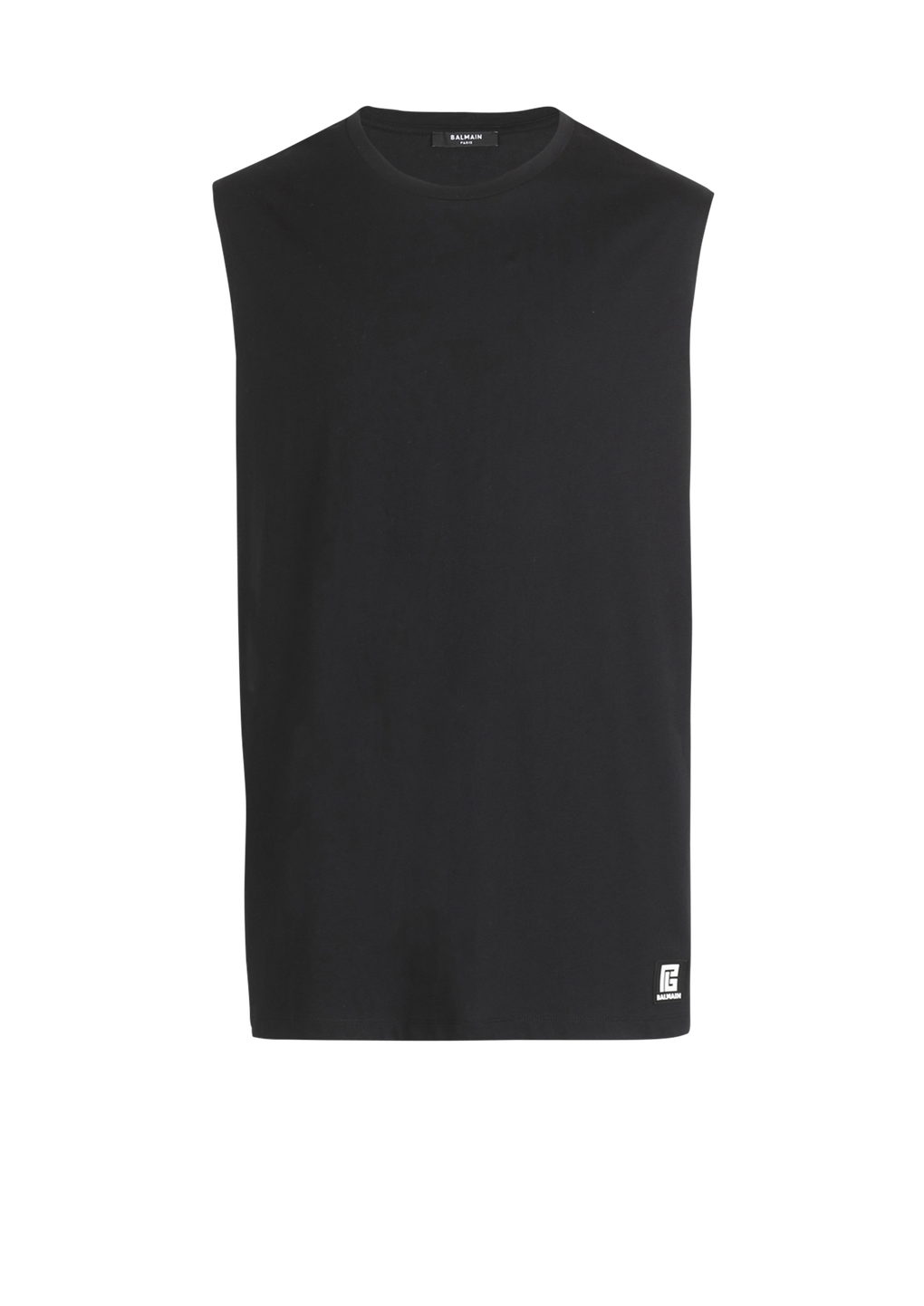 Camiseta de algodón con logotipo de Balmain estampado, negro, hi-res