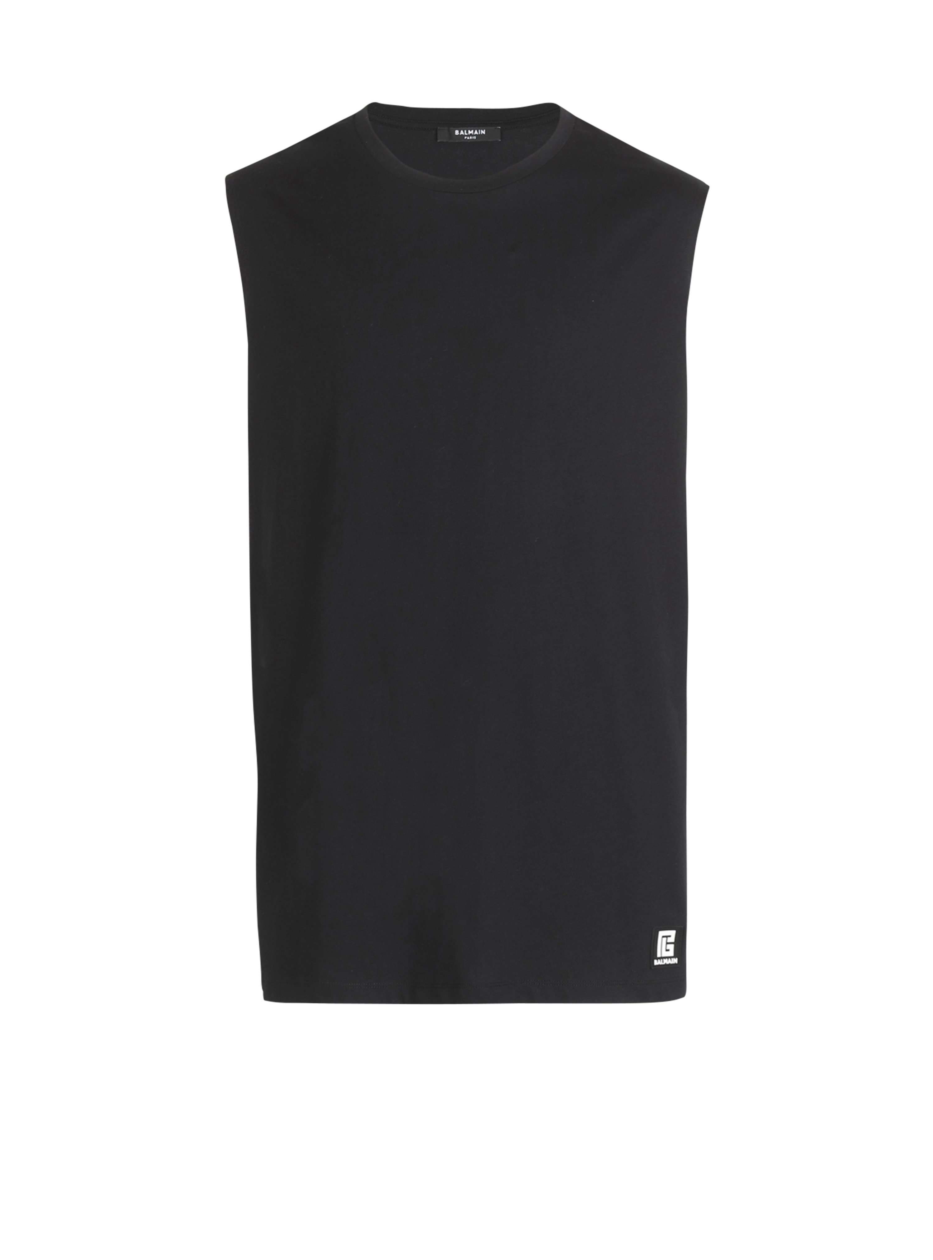 Camiseta de algodón con logotipo de Balmain estampado, negro