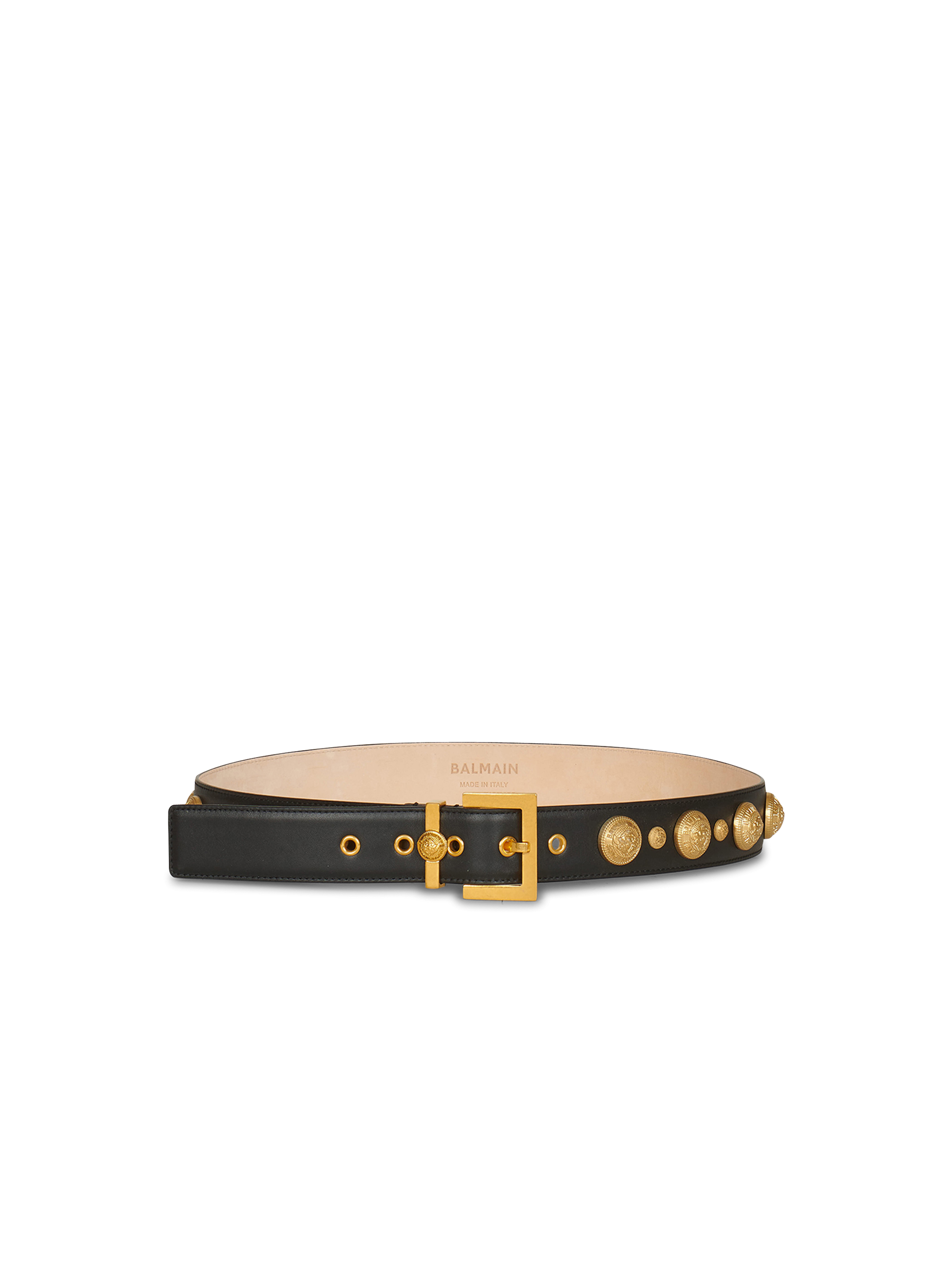 Cinturón Coin Belt dorado de piel, negro
