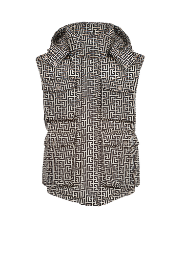 Nylon quilted vest with Balmain monogram and hood