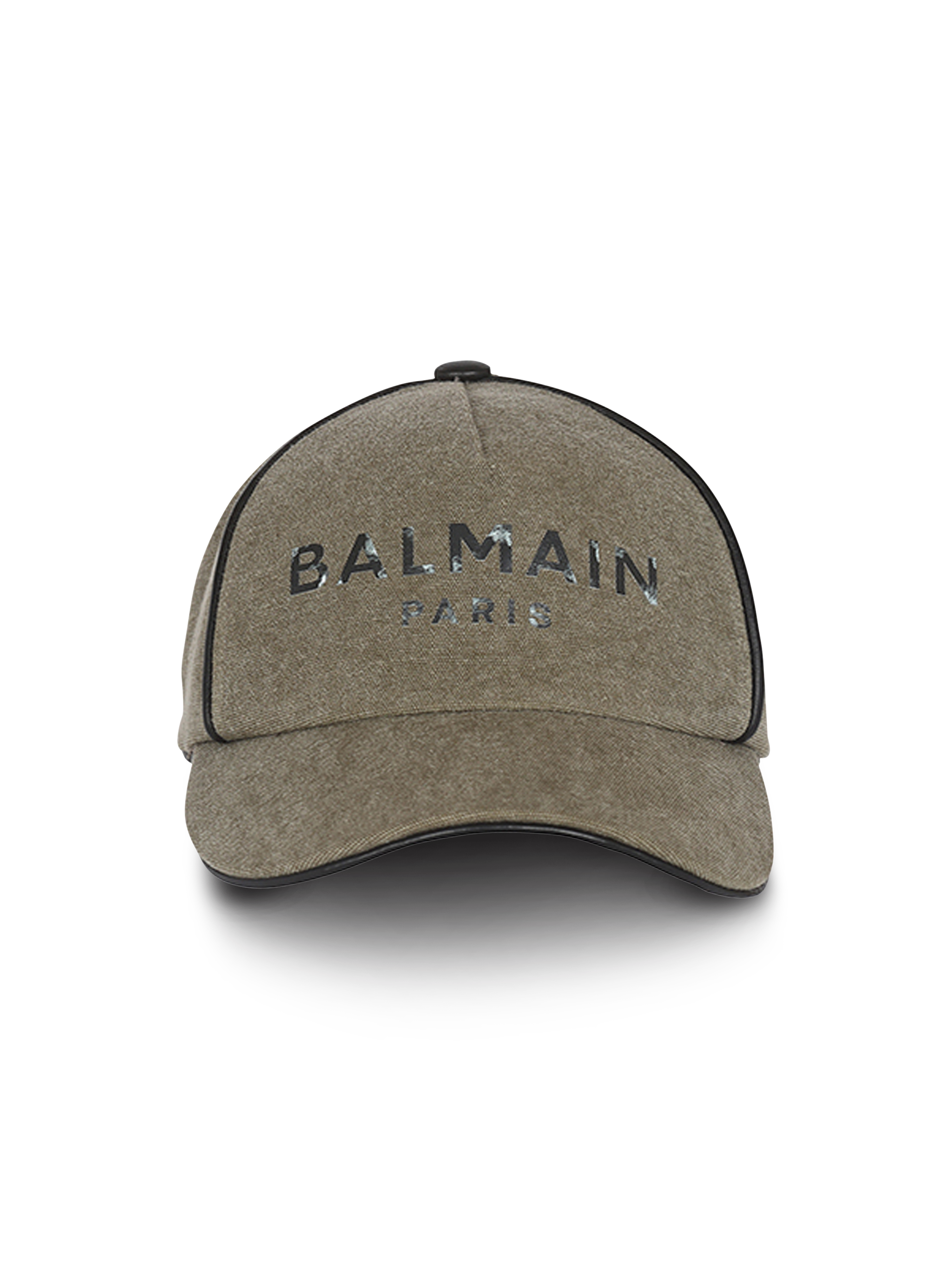 Gorra de lona de algodón con logotipo de Balmain Paris negro, caqui