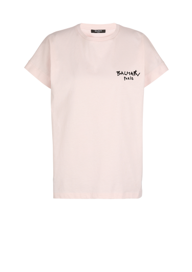 Camiseta de algodón con logotipo pequeño grafiti de Balmain flocado