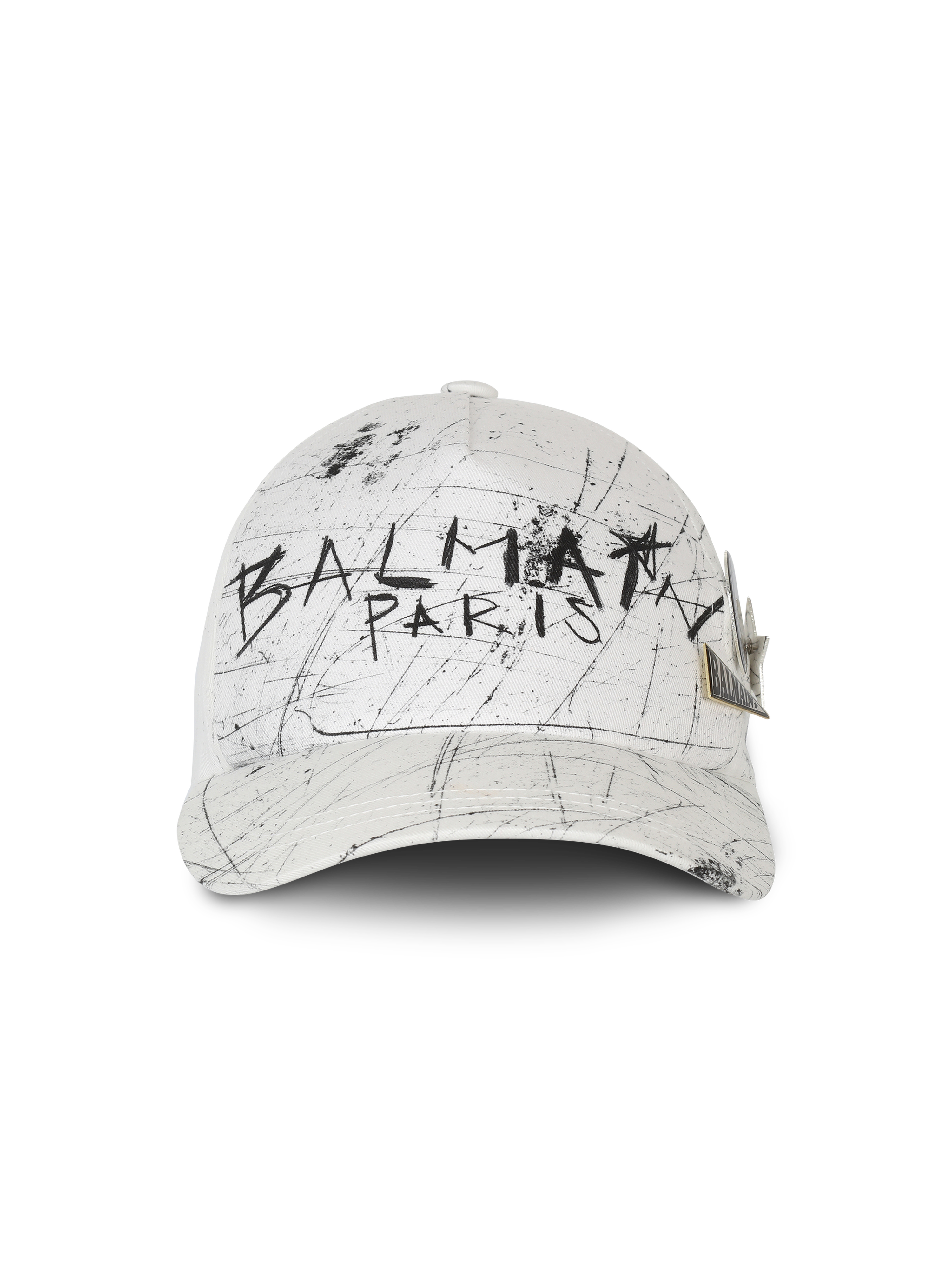 Gorra de algodón con el logotipo de Balmain tipo grafiti, blanco