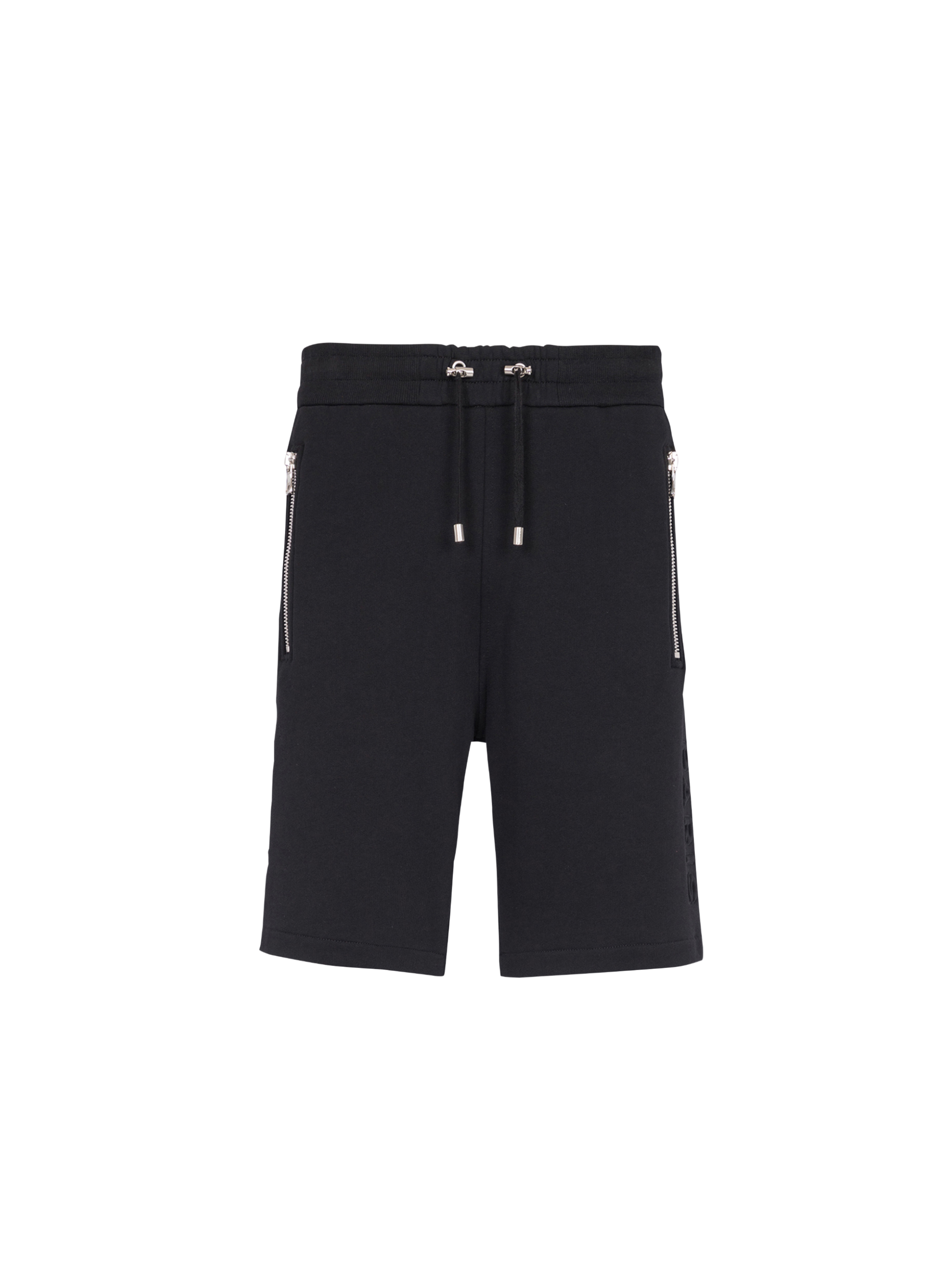 Pantalones cortos de algodón con logotipo de Balmain Paris negro en relieve, negro