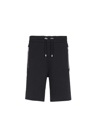 Pantalones cortos de algodón con logotipo de Balmain Paris negro en relieve