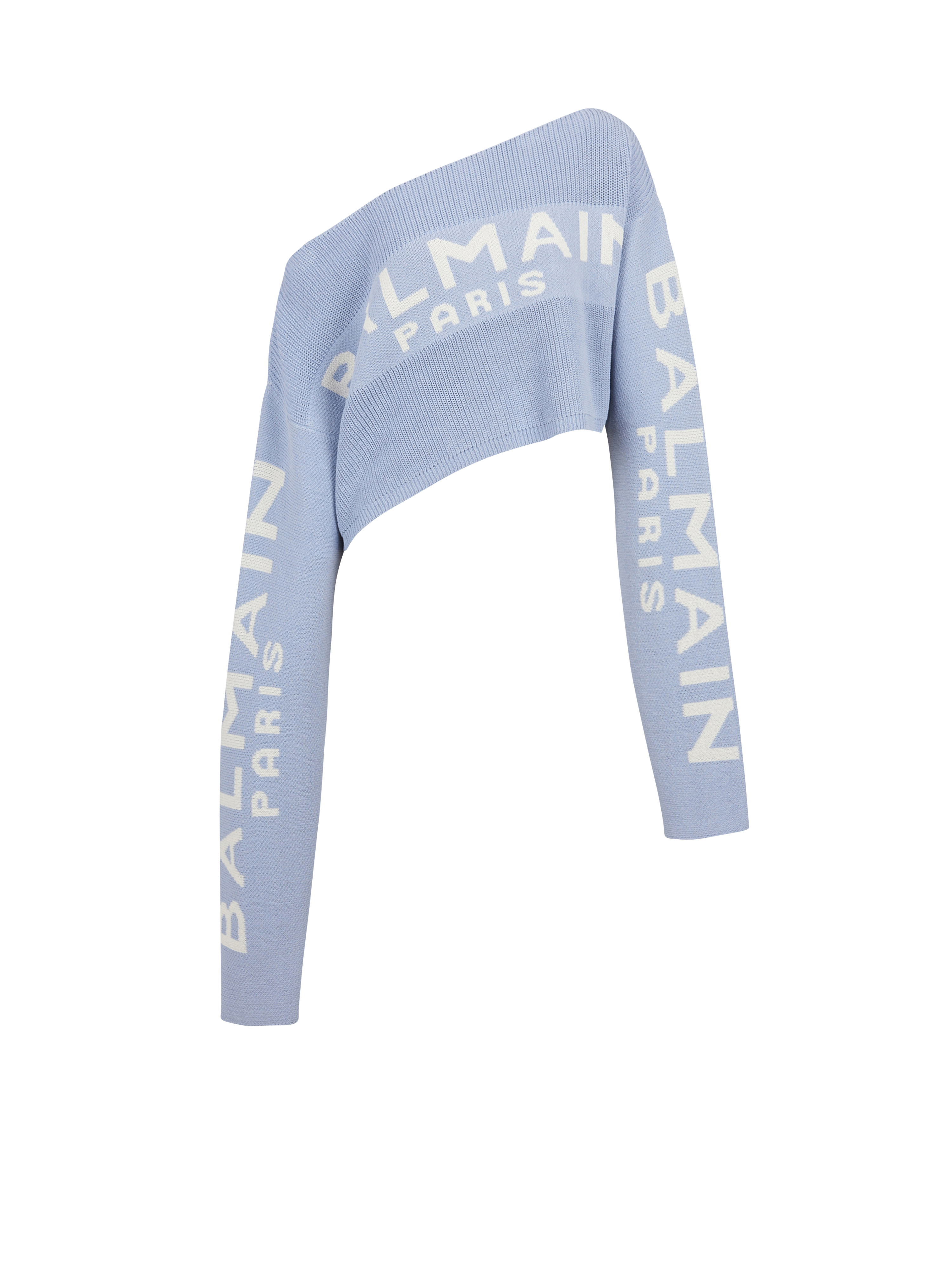 Jersey corto de punto con logotipo grafiti de Balmain estampado, azul