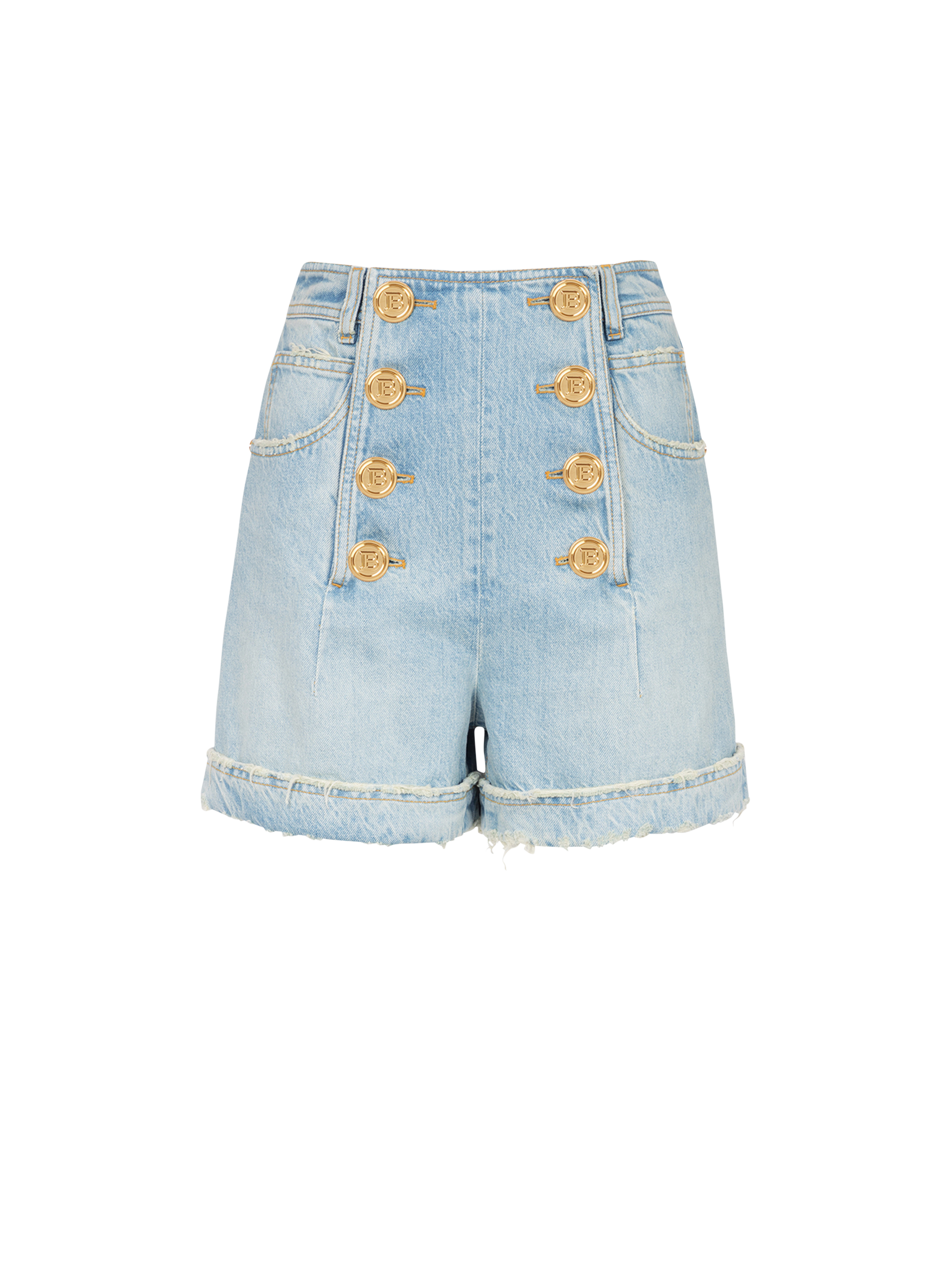 Eco-designed denim high-waisted shorts, blue
