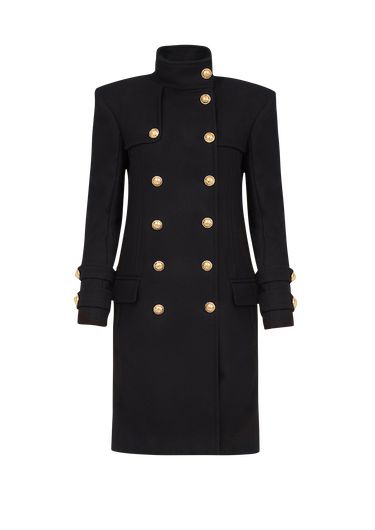 Long wool and cashmere coat with double-breasted gold-tone buttoned fastening
