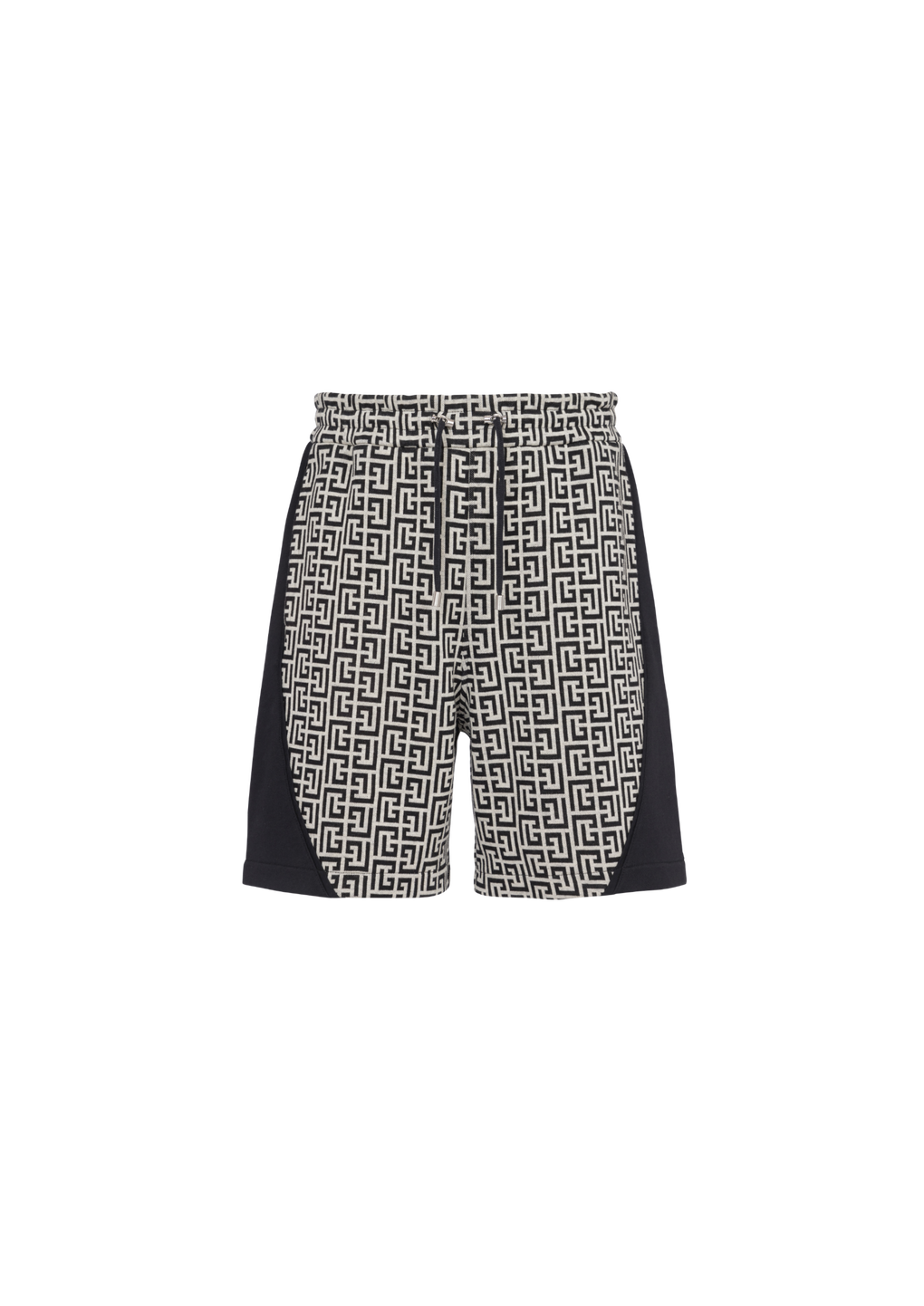 Pantalones cortos de algodón con monograma de Balmain y logotipo de velcro, negro, hi-res