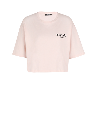 Camiseta corta de algodón con logotipo pequeño grafiti de Balmain flocado