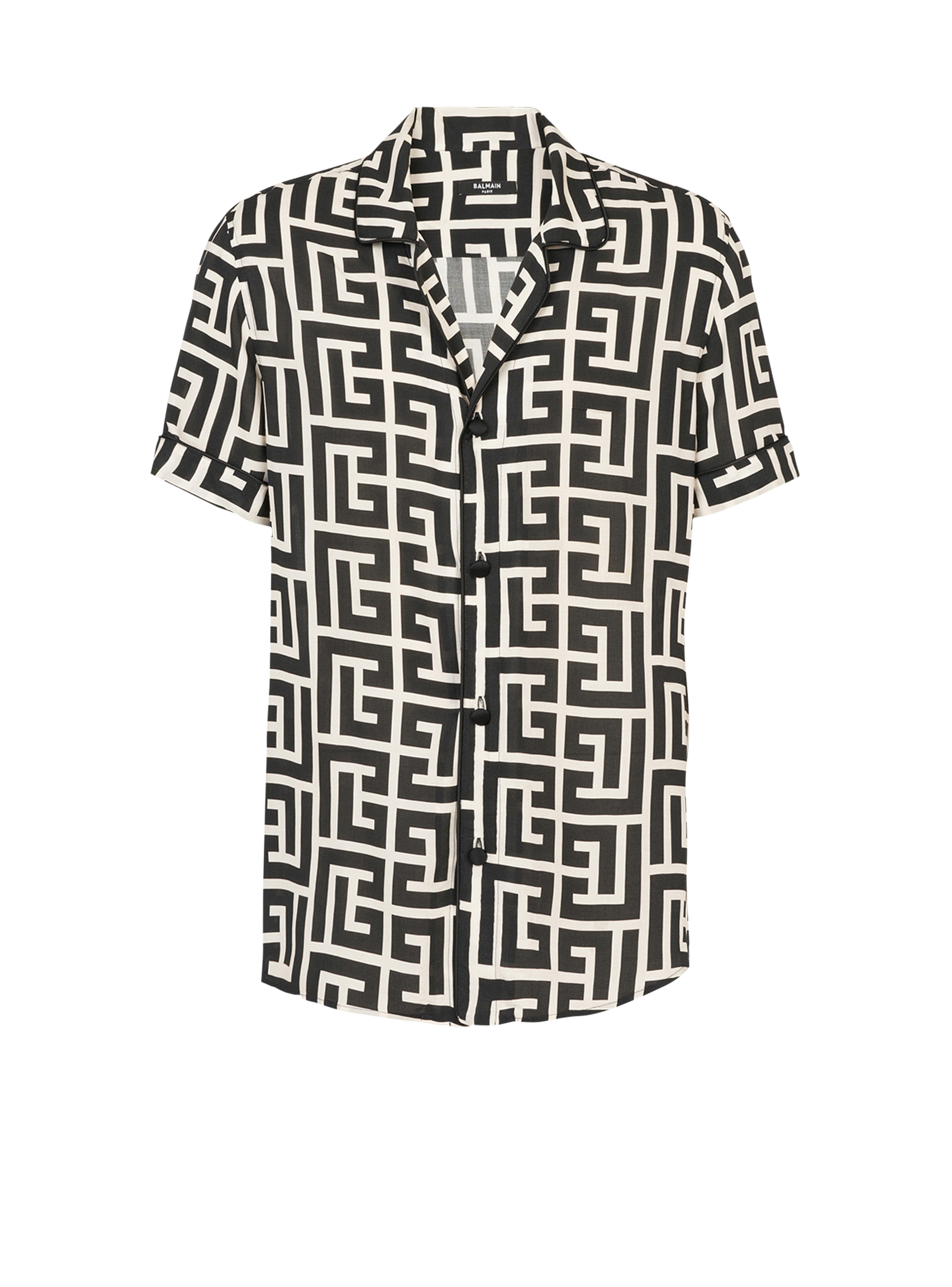 Camisa maxi con estampado del monograma Balmain en marfil y negro de diseño ecológico, negro