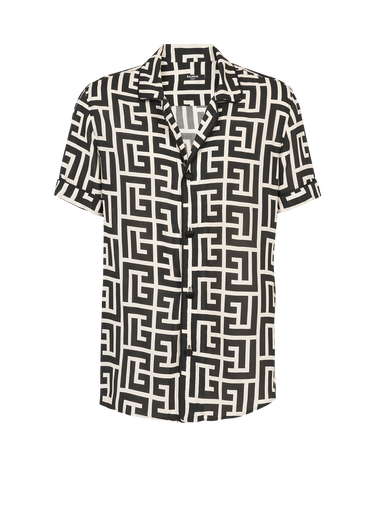 Camisa maxi con estampado del monograma Balmain en marfil y negro de diseño ecológico