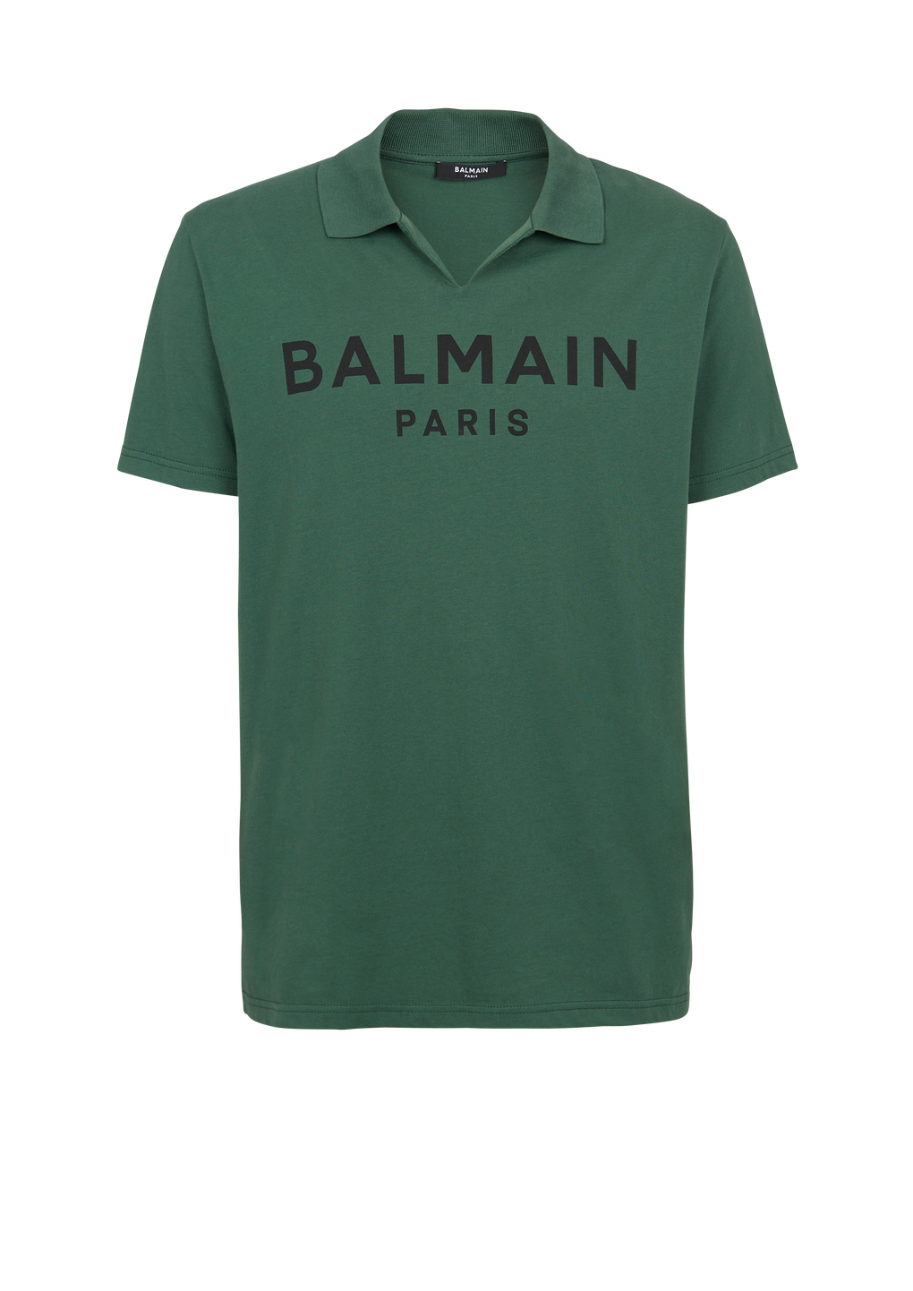 Polo de algodón con logotipo de Balmain estampado en negro, verde, hi-res