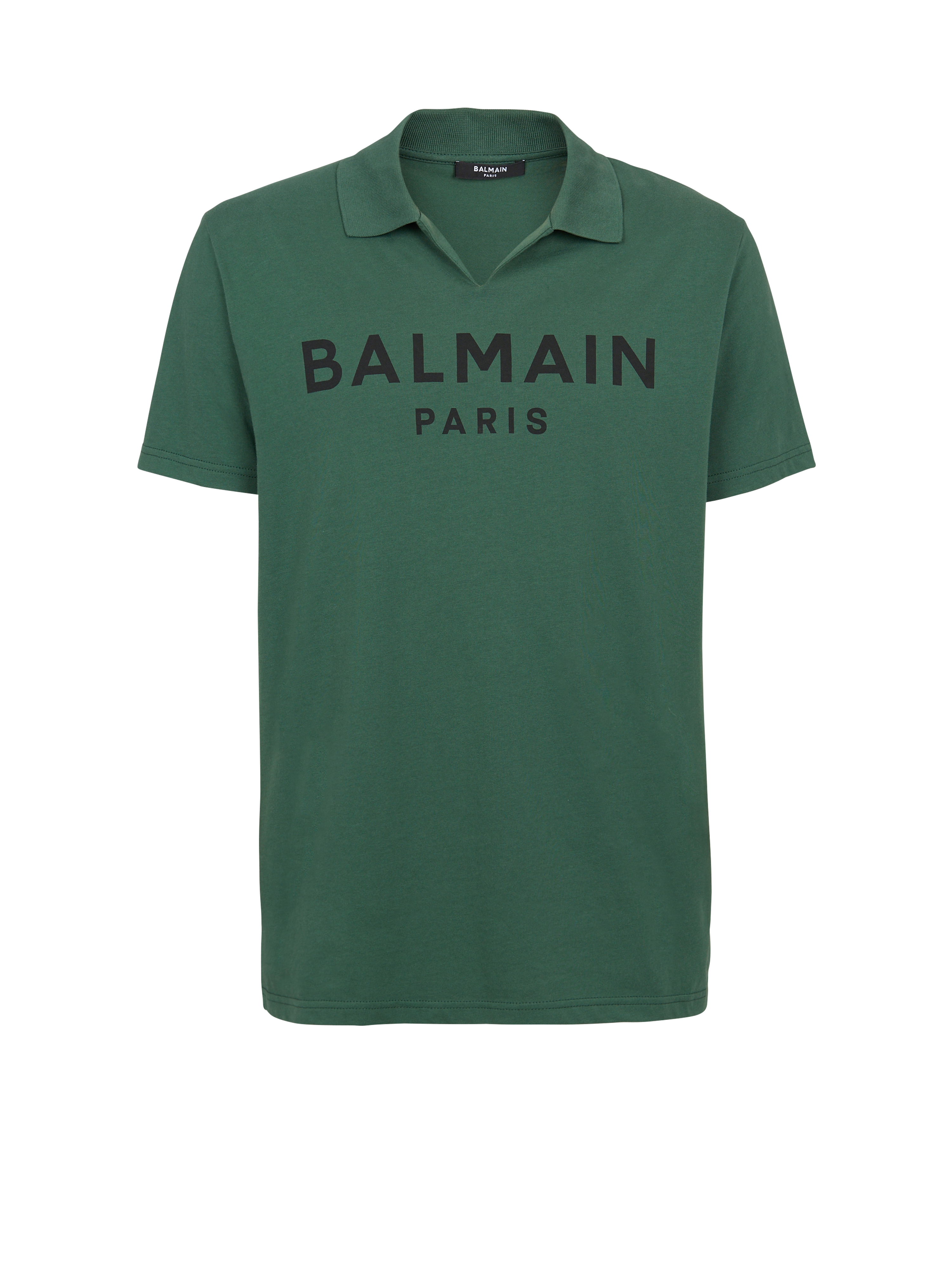 Polo de algodón con logotipo de Balmain estampado en negro, verde