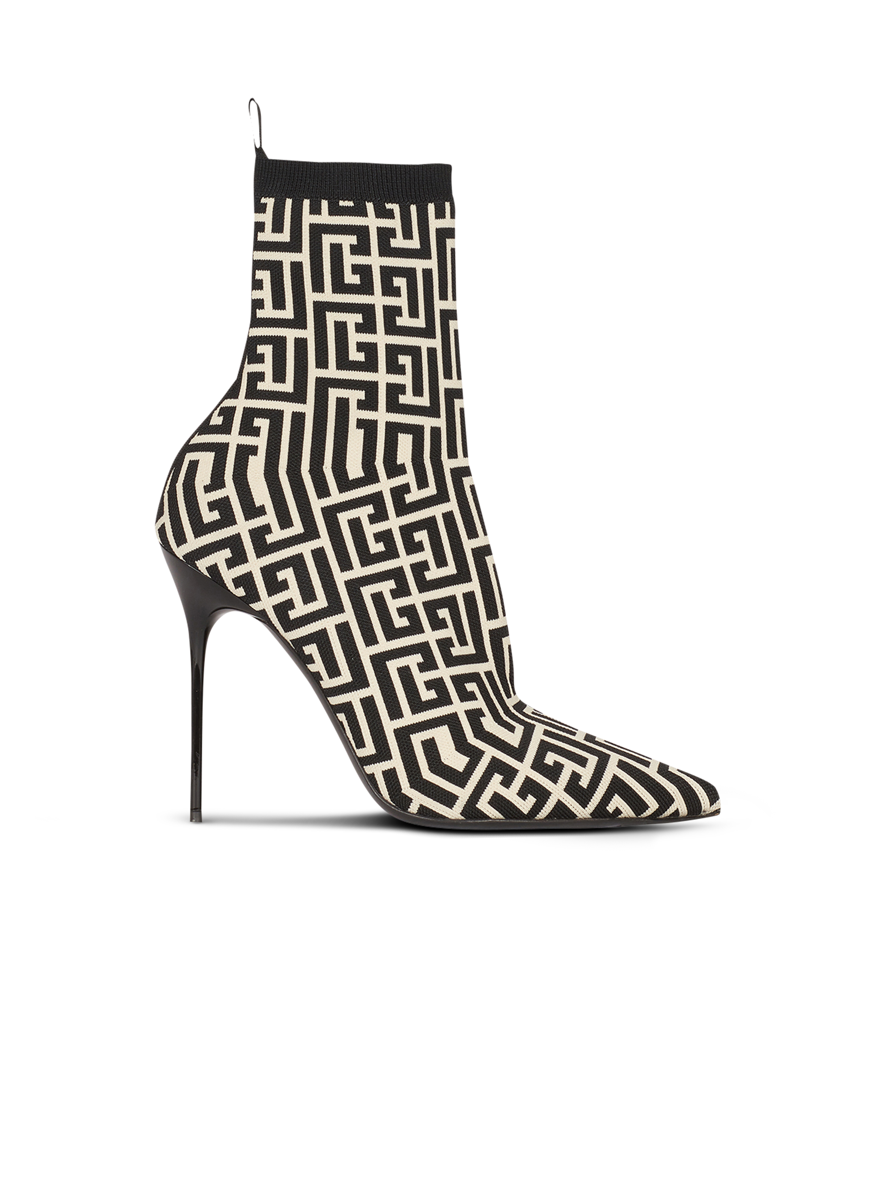 Bicolor stretch knit Skye ankle boots with Balmain monogram, black