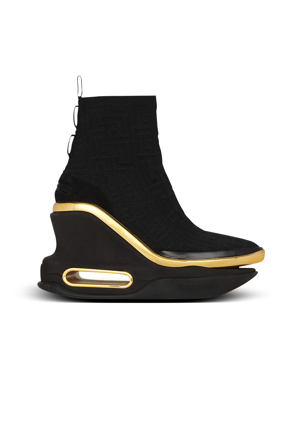 Zapatillas con plataforma B-Bold de punto con monograma de Balmain, negro, hi-res