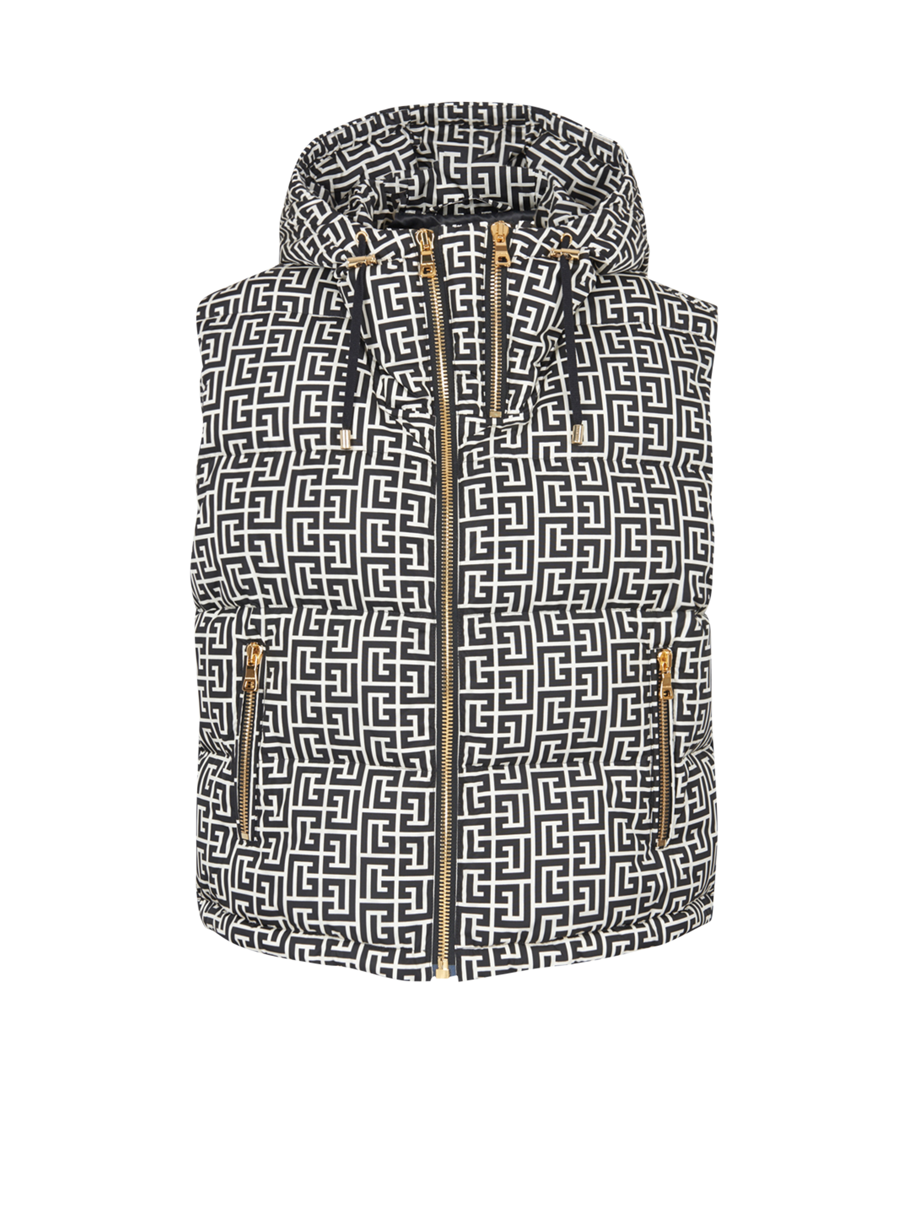 Nylon quilted vest with Balmain monogram, black
