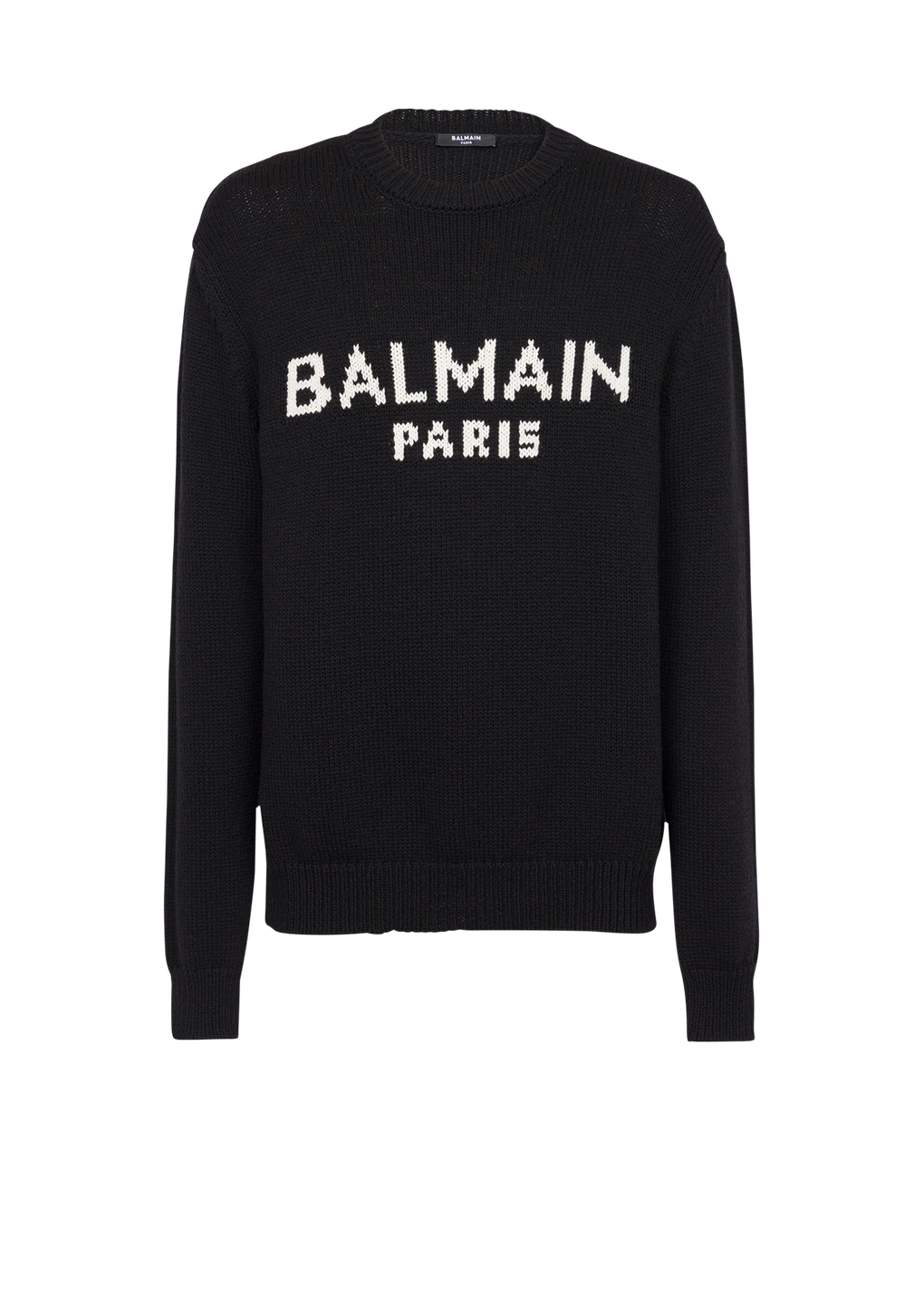Merino wool sweater with white Balmain Paris logo, black, hi-res