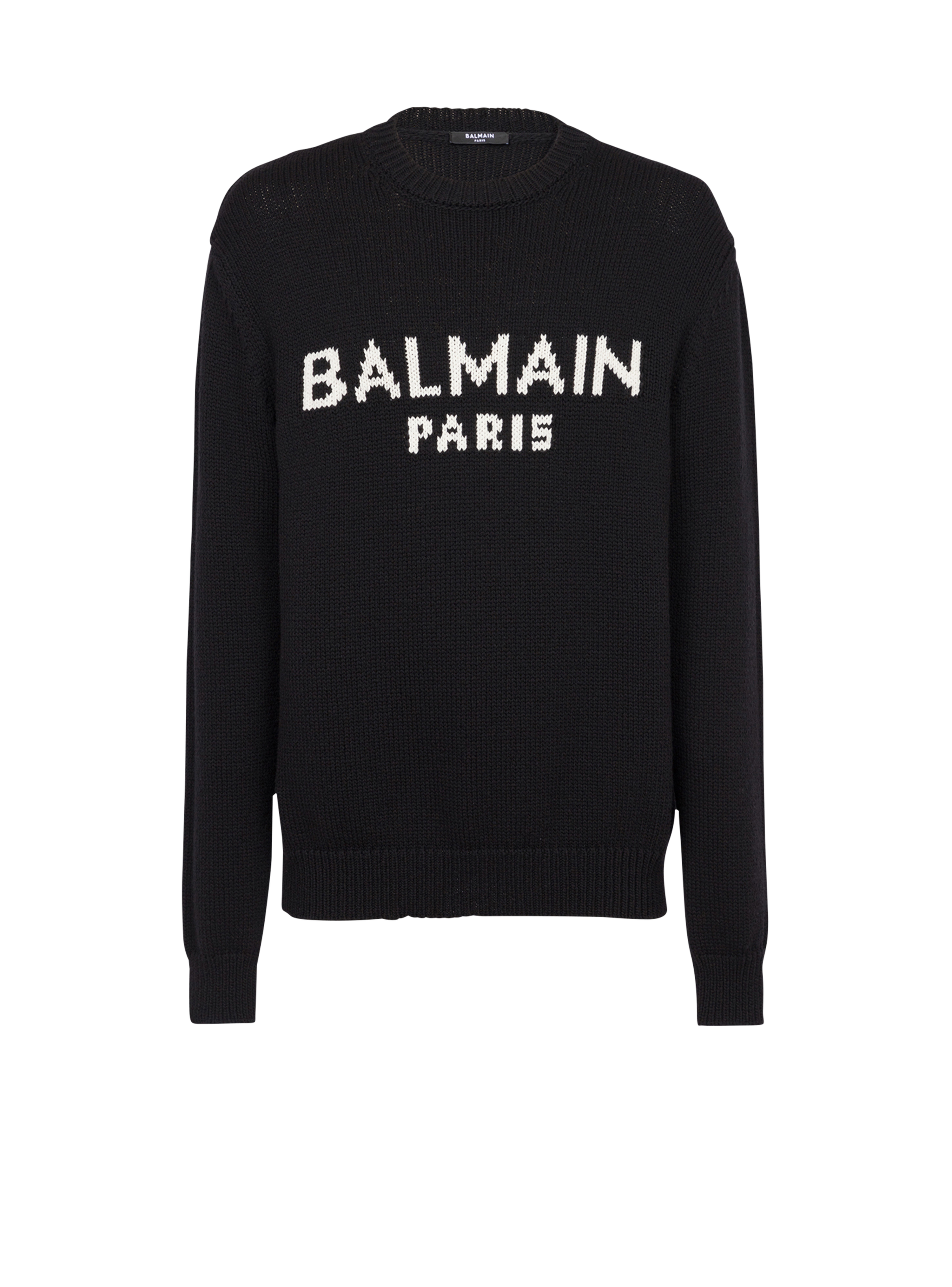 Jersey de lana merino con logotipo de Balmain Paris blanco, negro