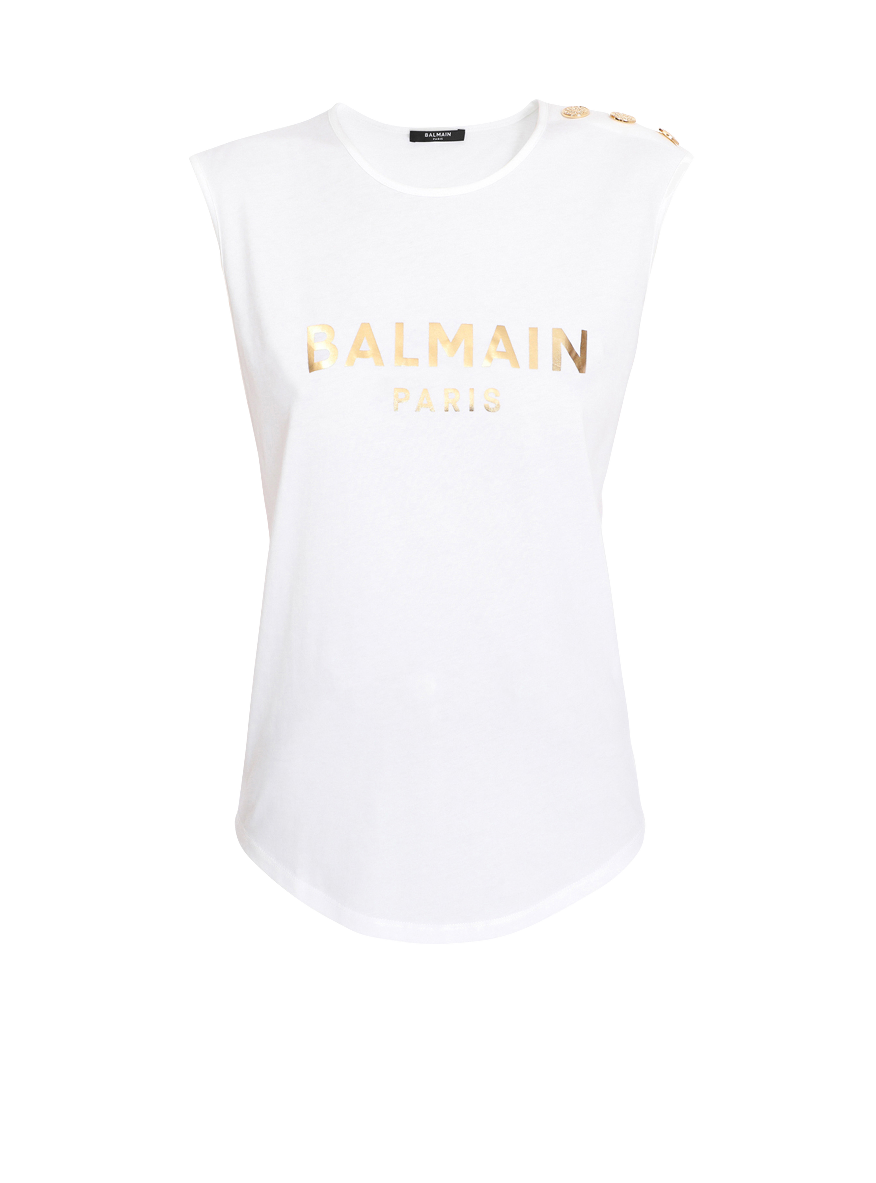 Camiseta de algodón con logotipo de Balmain estampado, blanco