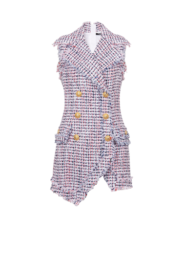 COLECCIÓN CÁPSULA DE VERANO - Vestido corto de tweed con cierre de doble botonadura con botones dorados