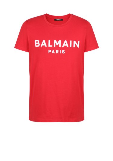 Camiseta de algodón con logotipo Balmain París flocado