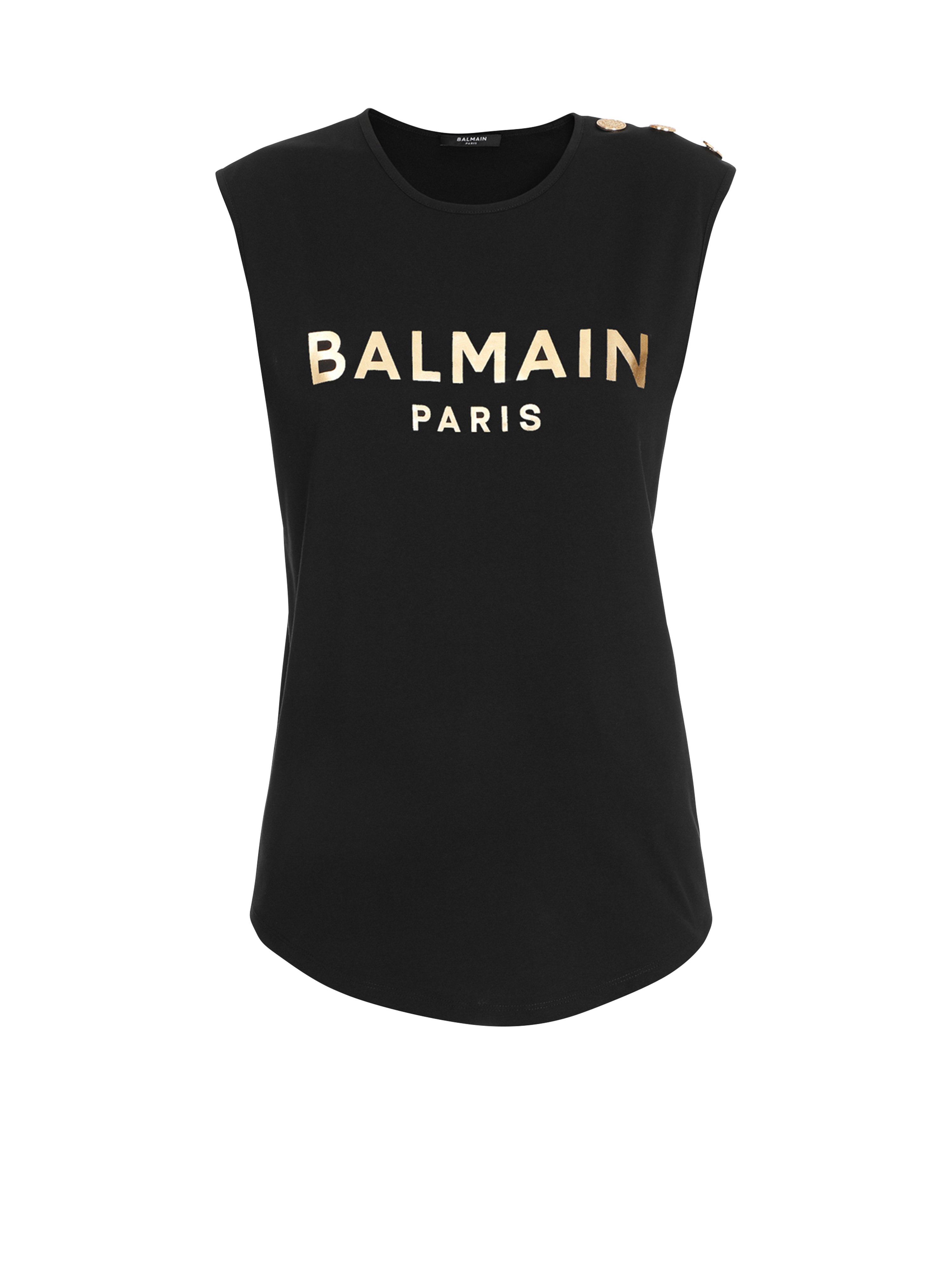Camiseta de algodón con logotipo de Balmain estampado, dorado