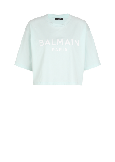Camiseta corta de algodón con logotipo de Balmain estampado