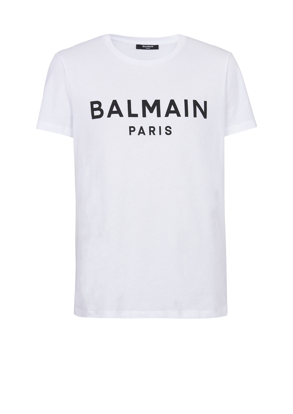Camiseta de algodón con estampado del logotipo Balmain Paris, blanco, hi-res