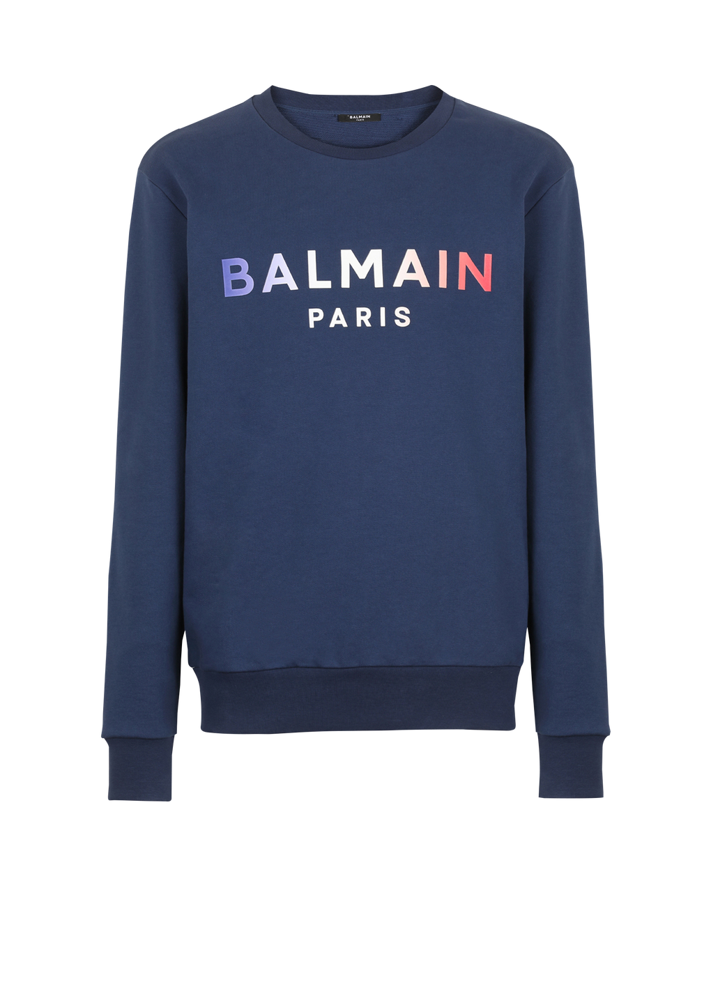 HIGH SUMMER CAPSULE - Cotton sweatshirt with Balmain Paris tie-dye logo print, navy, hi-res