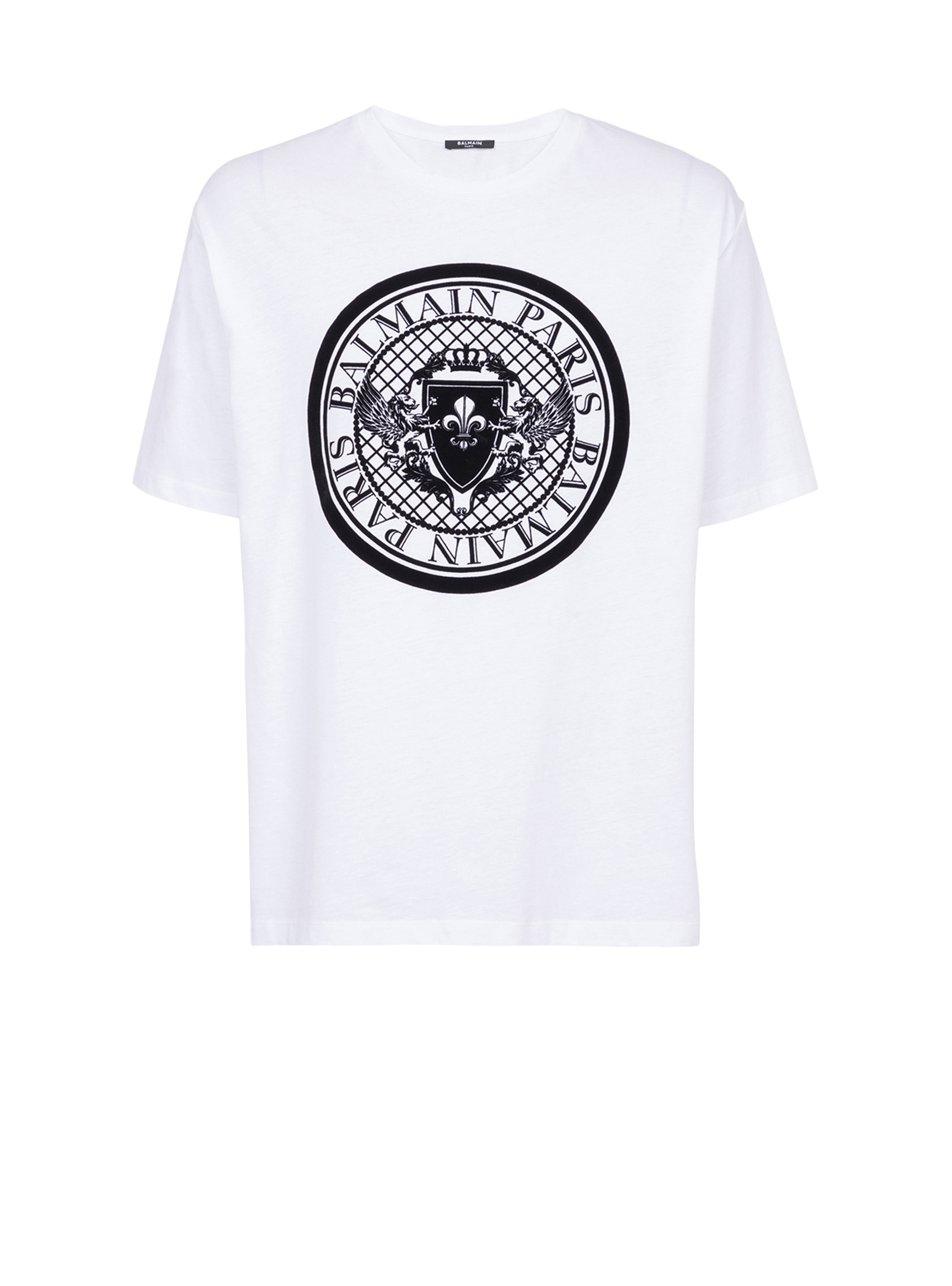 Camiseta de algodón con logotipo flocado de Balmain, blanco