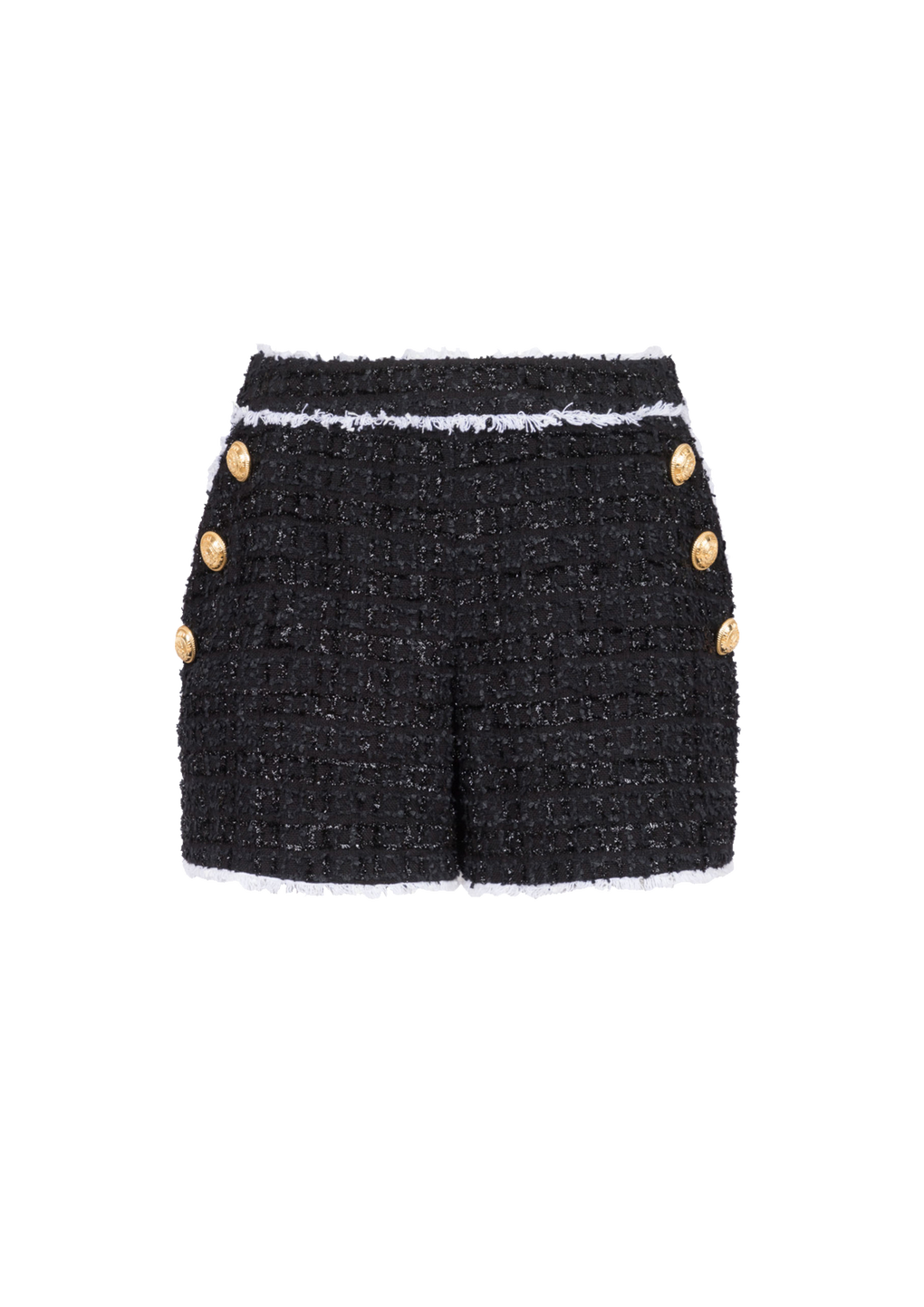 Pantalones cortos en tweed con talle alto, negro, hi-res