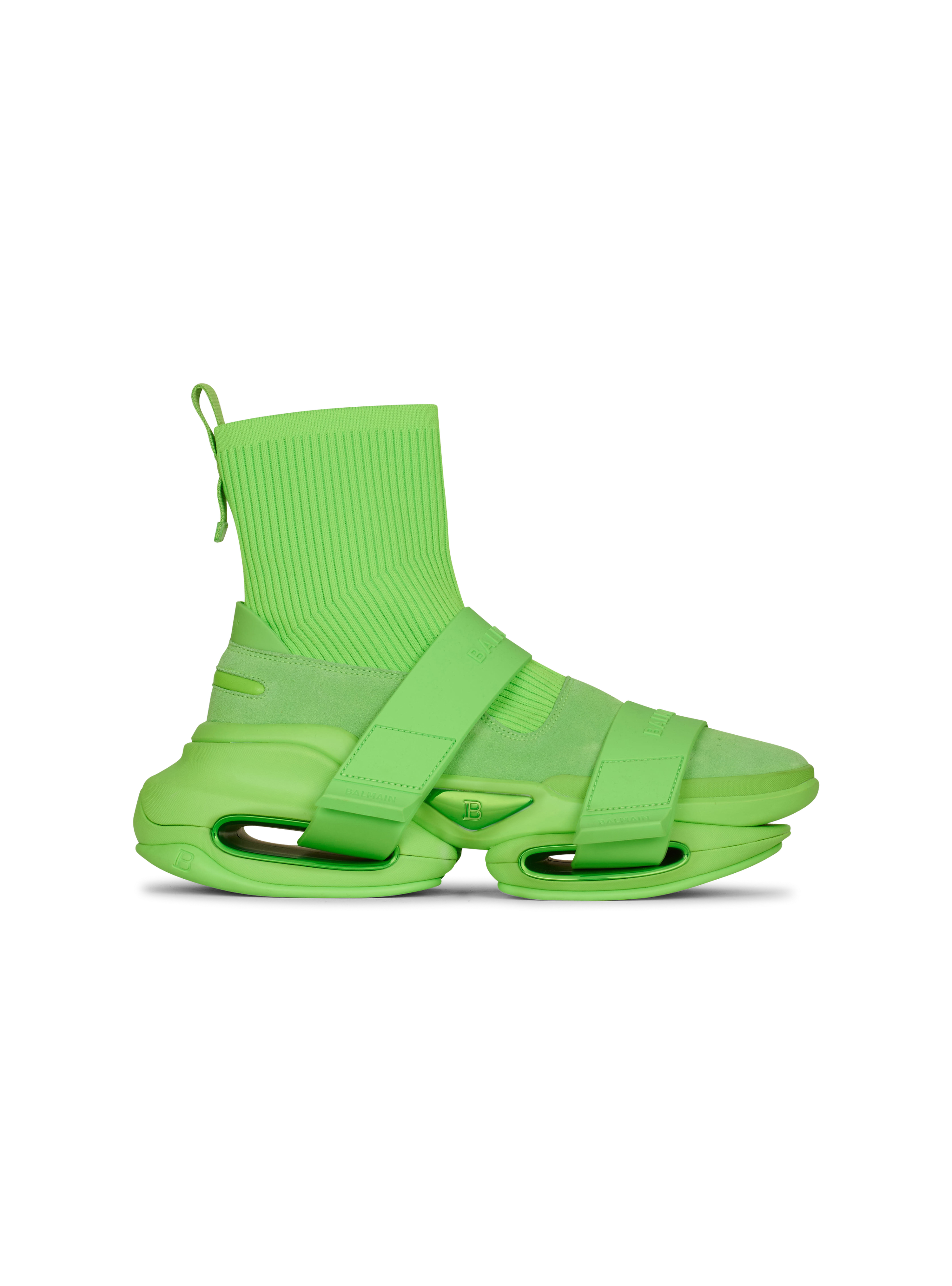 Neoprene and knit B-Bold high-top sneakers with straps, green