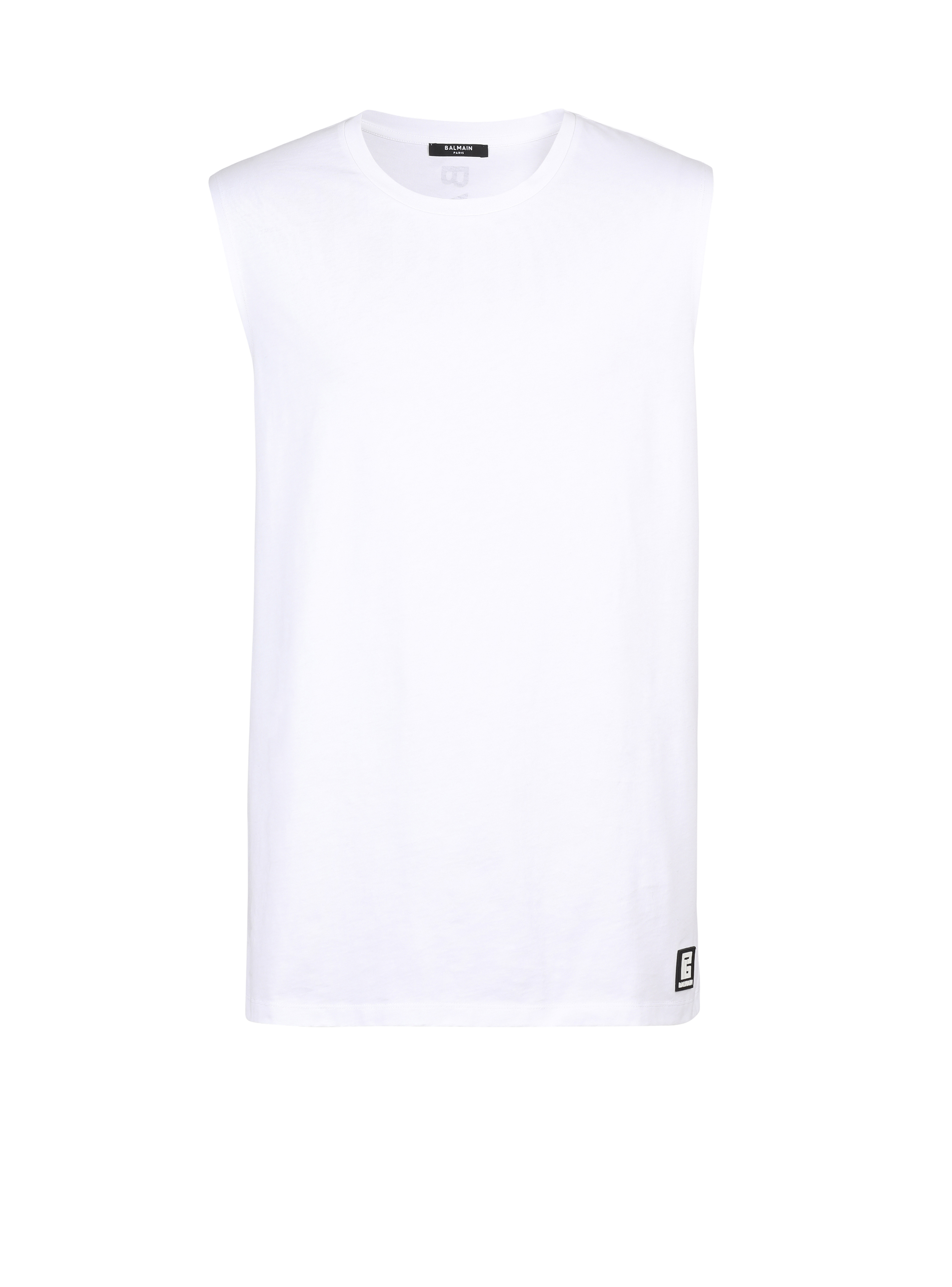 Camiseta de algodón con logotipo de Balmain estampado, blanco