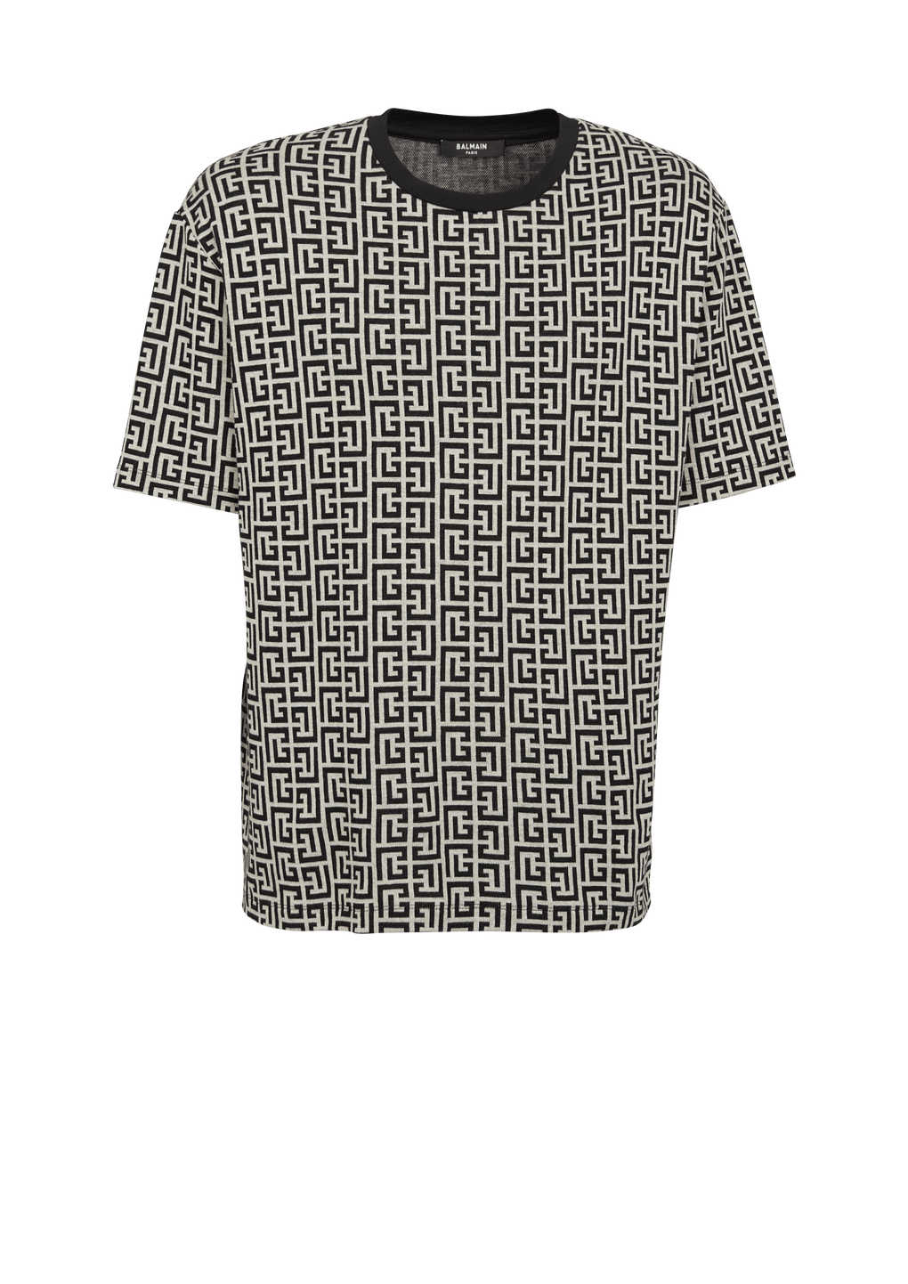 Camiseta oversize de algodón con estampado del monograma de Balmain, negro, hi-res