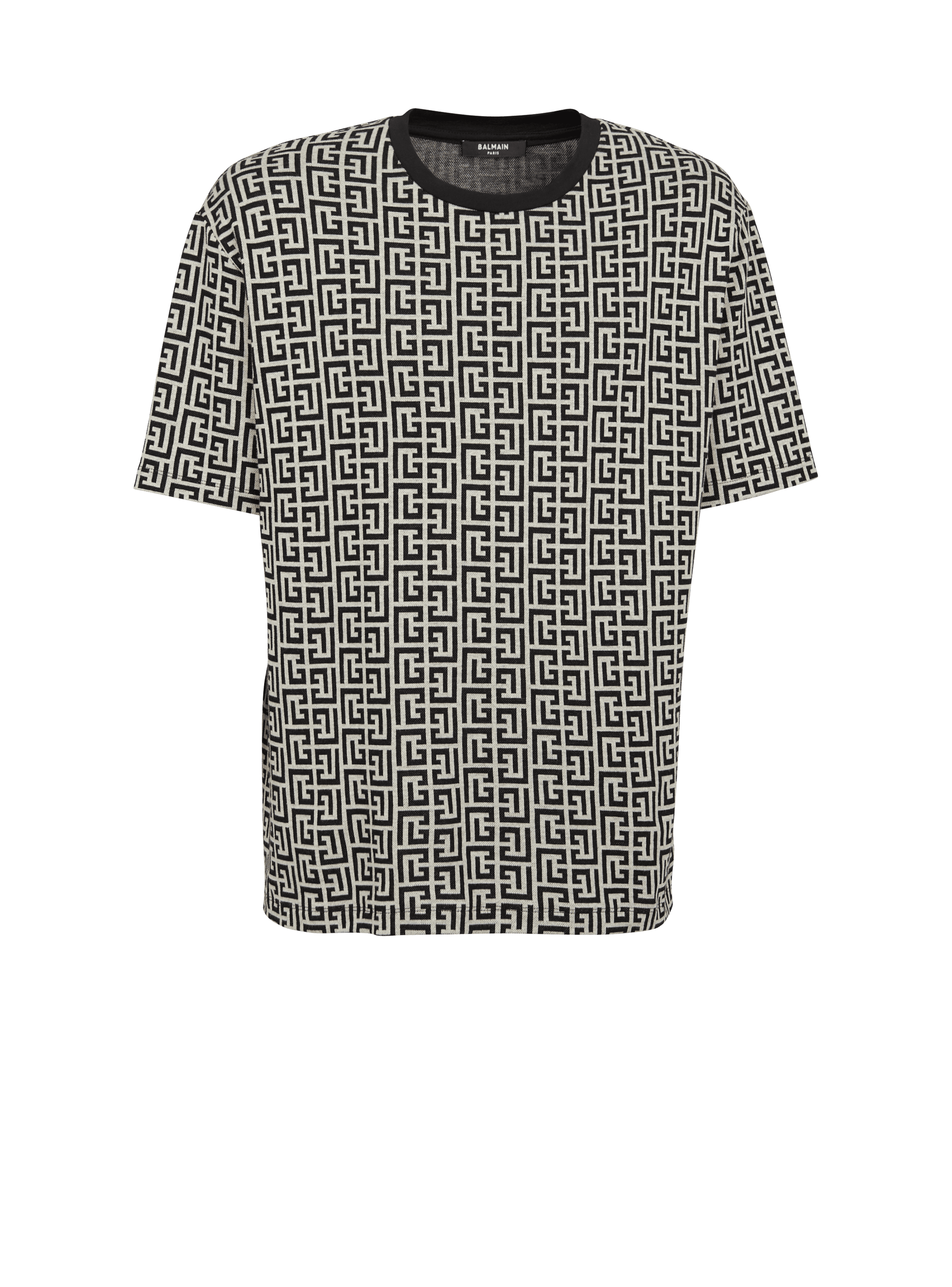 Camiseta oversize de algodón con estampado del monograma de Balmain, negro